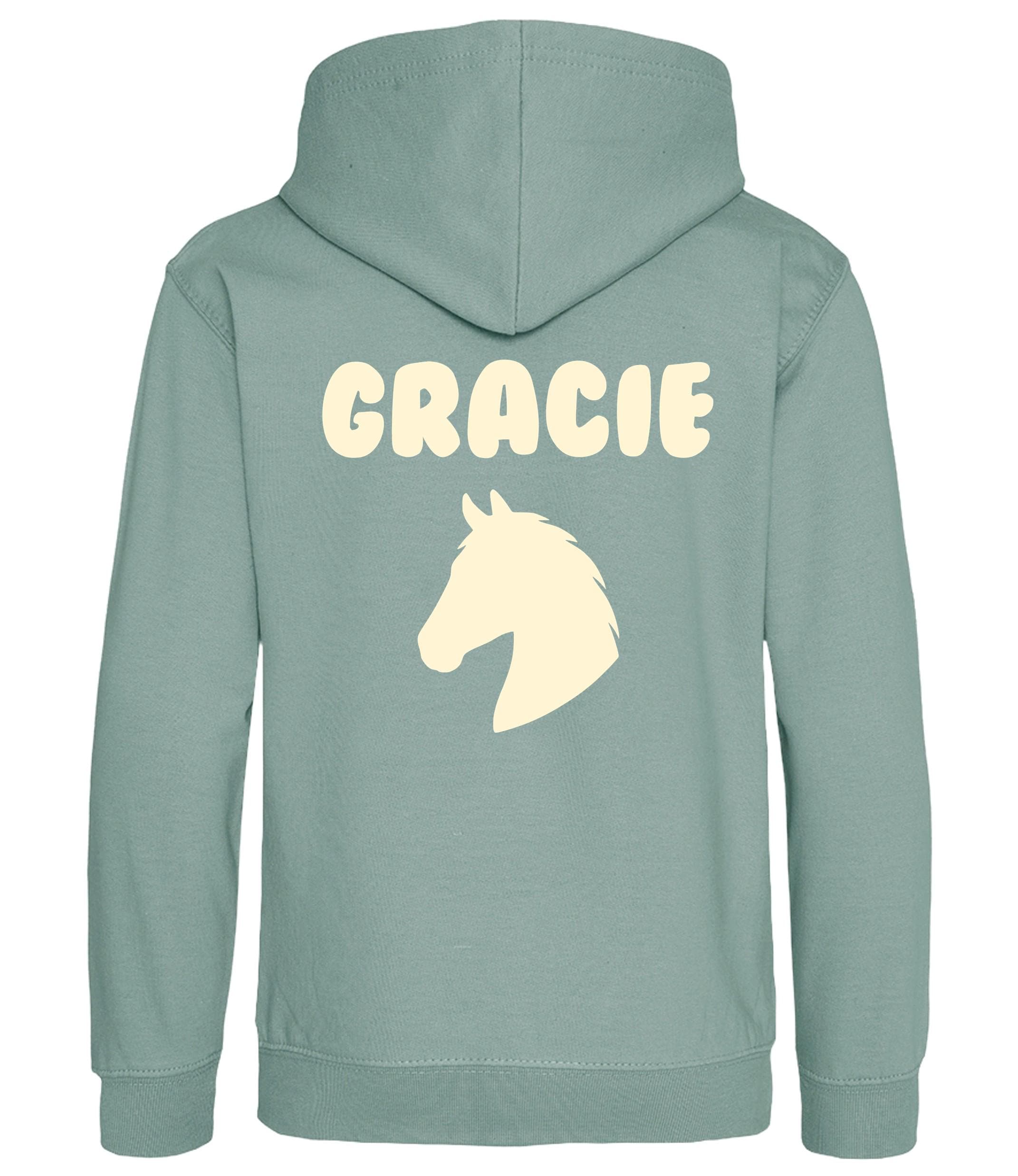 Girls Personalised Name Horse Riding Hoodie Pony Rider Club Sweatshirt Jacket