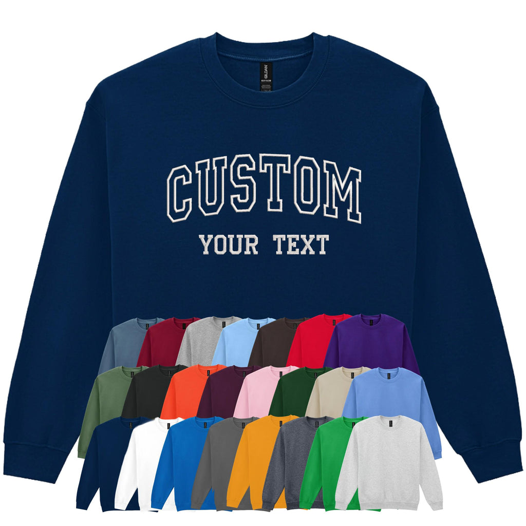 Embroidered Personalised Adults Sweatshirt 23 Colours S-5XL Varsity College Custom Design Your Text