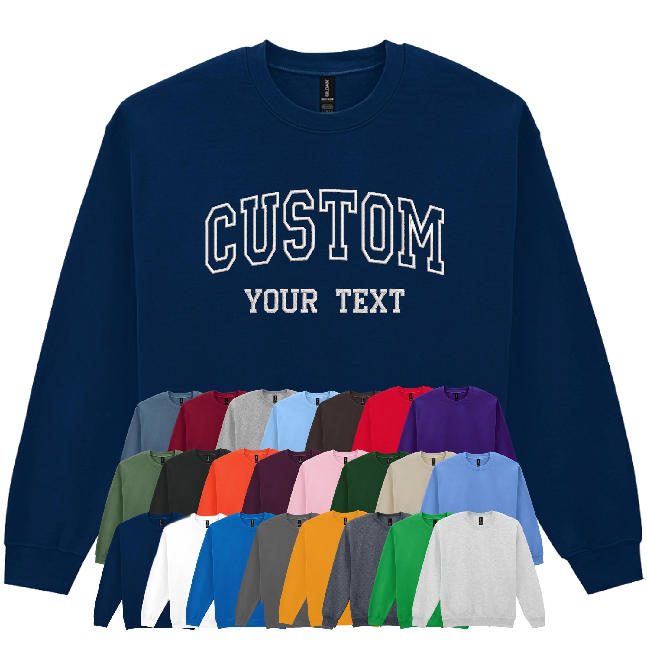 Embroidered Personalised Adults Sweatshirt 23 Colours S-5XL Varsity College Custom Design Your Text