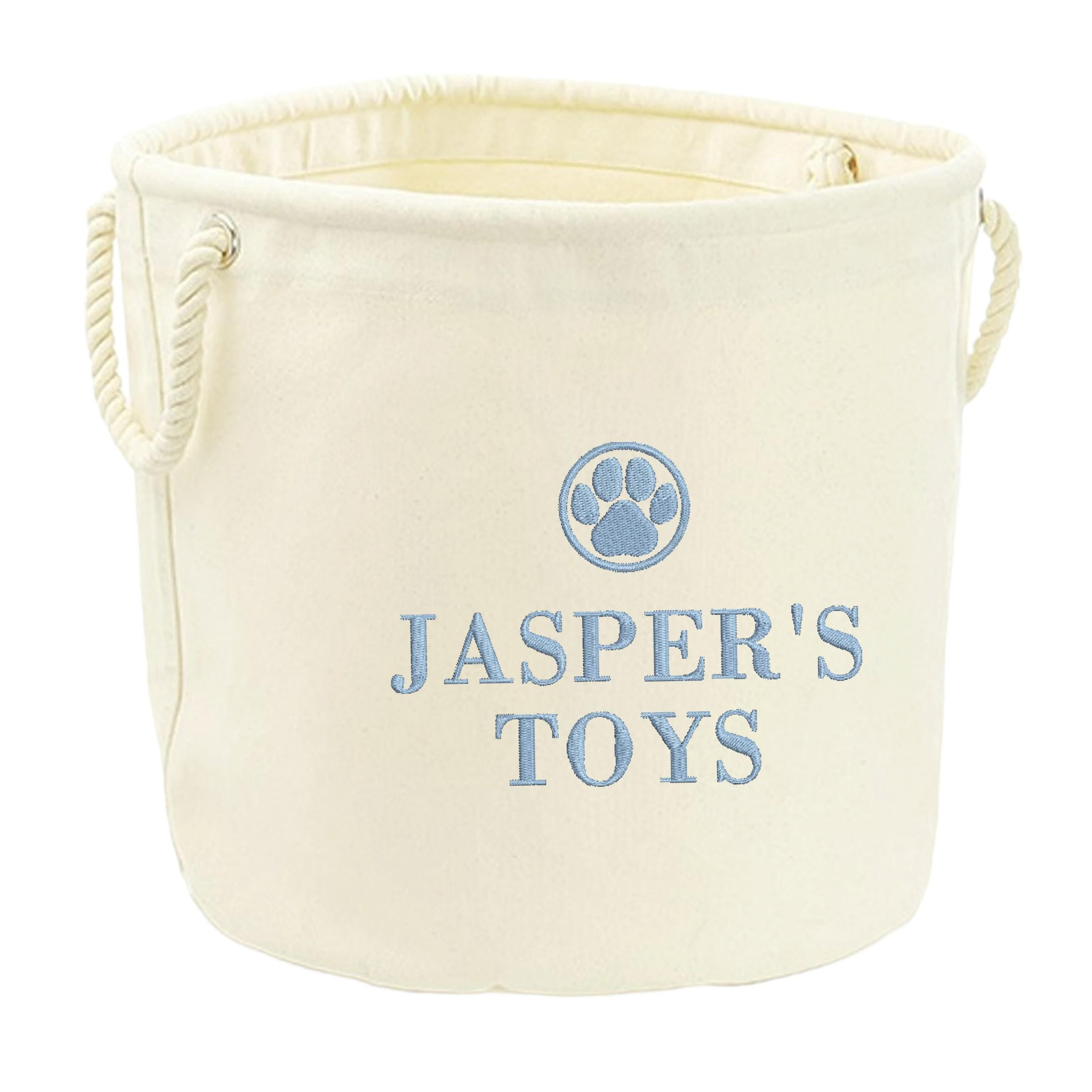 Embroidered Personalised Pet Name Canvas Toy Storage Tub Custom Dog Cat Basket