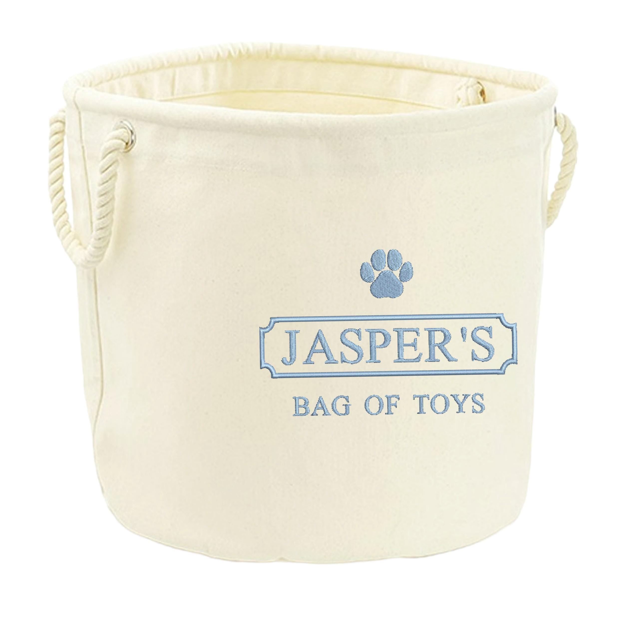 Embroidered Personalised Pet Name Canvas Toy Storage Tub Custom Dog Cat Basket