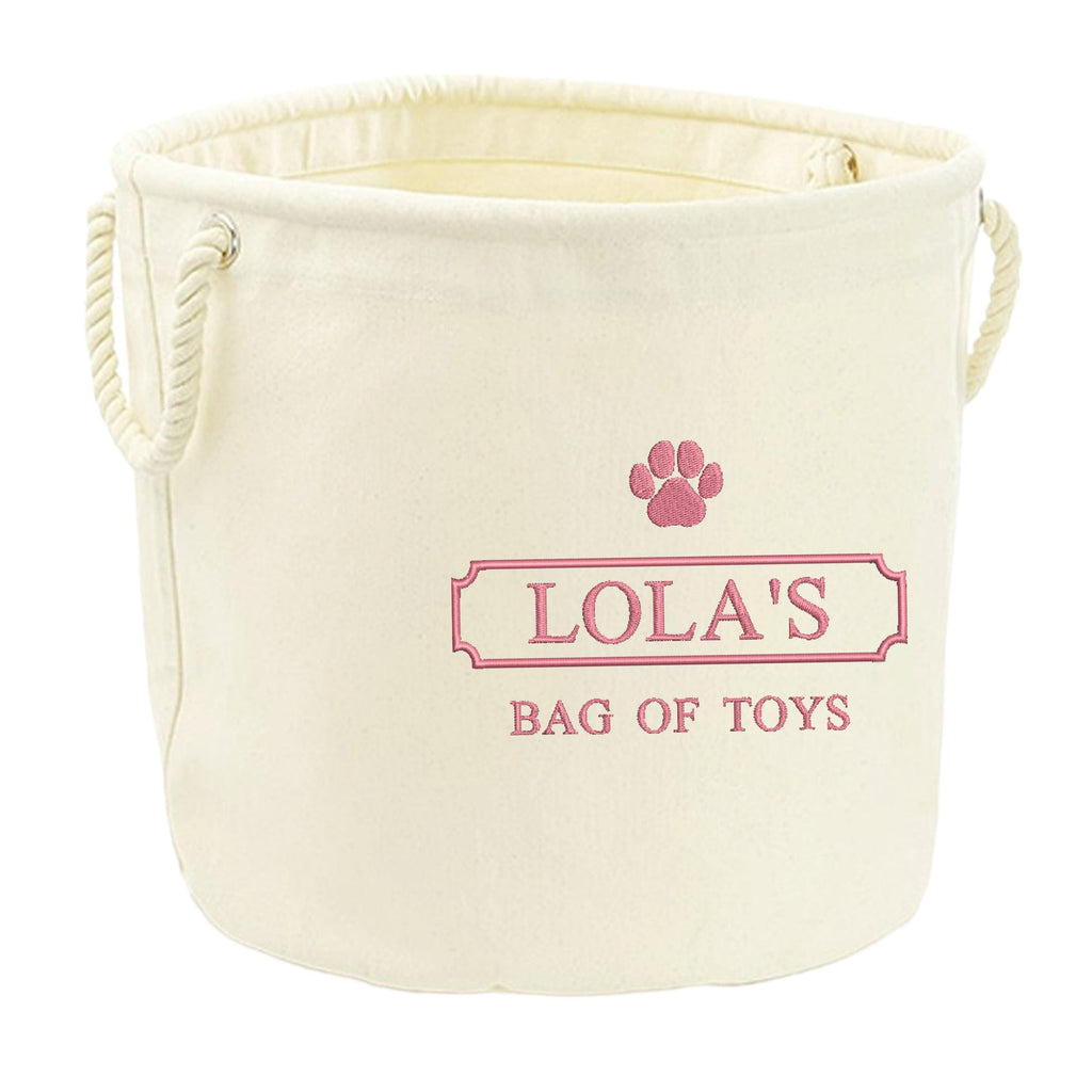 Embroidered Personalised Pet Name Canvas Toy Storage Tub Custom Dog Cat Basket