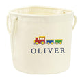Embroidered Train Personalised Name Canvas Toy Storage Tub Custom Boys Nursery Bedroom Decor Basket