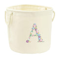 Embroidered Pink Floral Initial Personalised Name Canvas Toy Storage Tub Custom Girls Nursery Bedroom Decor Basket
