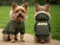 Personalised Dog Parka Jacket - Custom Name Text Thick Winter Coat