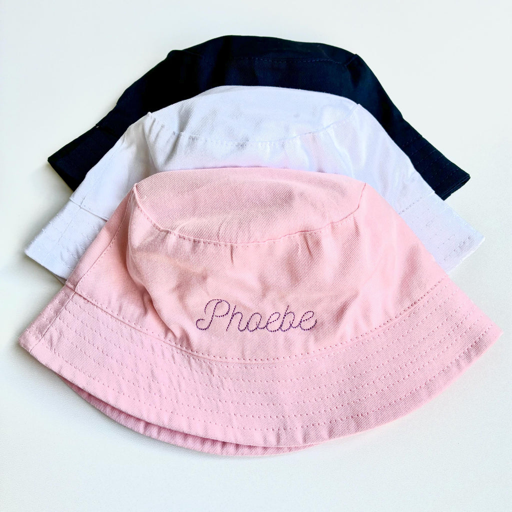 Embroidered Personalised Baby, Toddler, Kids Personalised Name Cotton Bucket Summer Sun Hat
