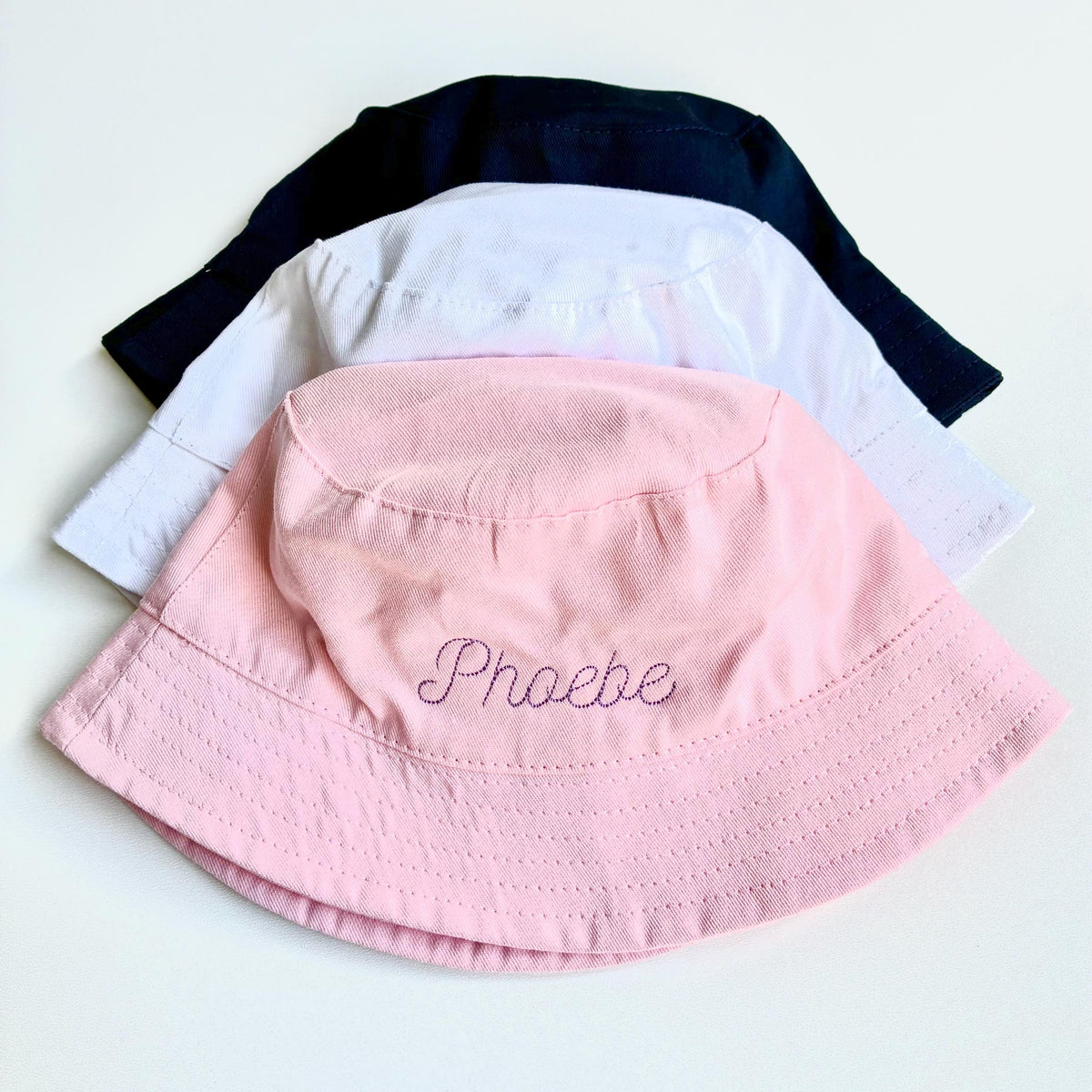 Embroidered Personalised Baby, Toddler, Kids Personalised Name Cotton Bucket Summer Sun Hat