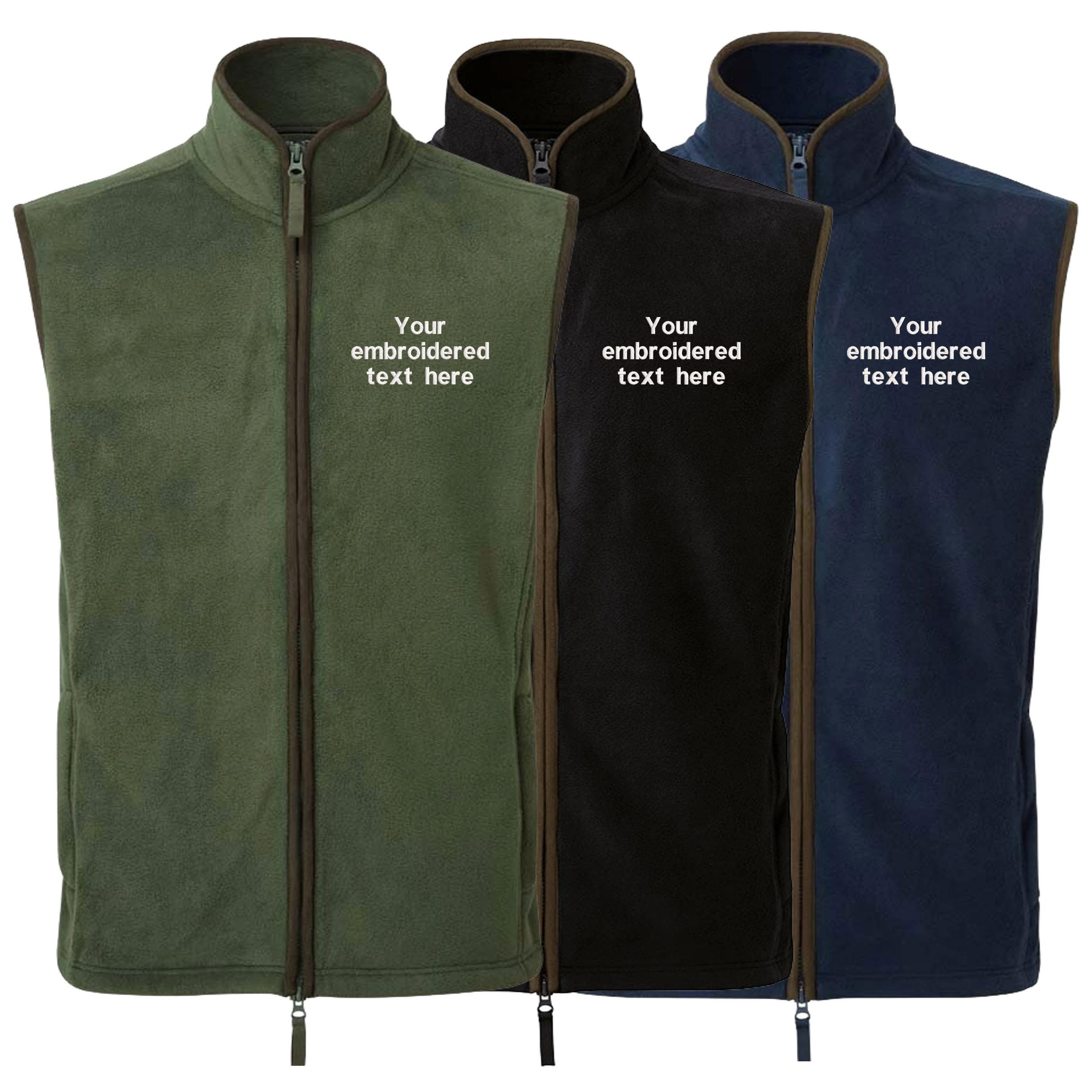 Embroidered Personalised Fleece Gilet Custom Text Adults Mens Unisex Country Farmer Bodywarmer Jacket