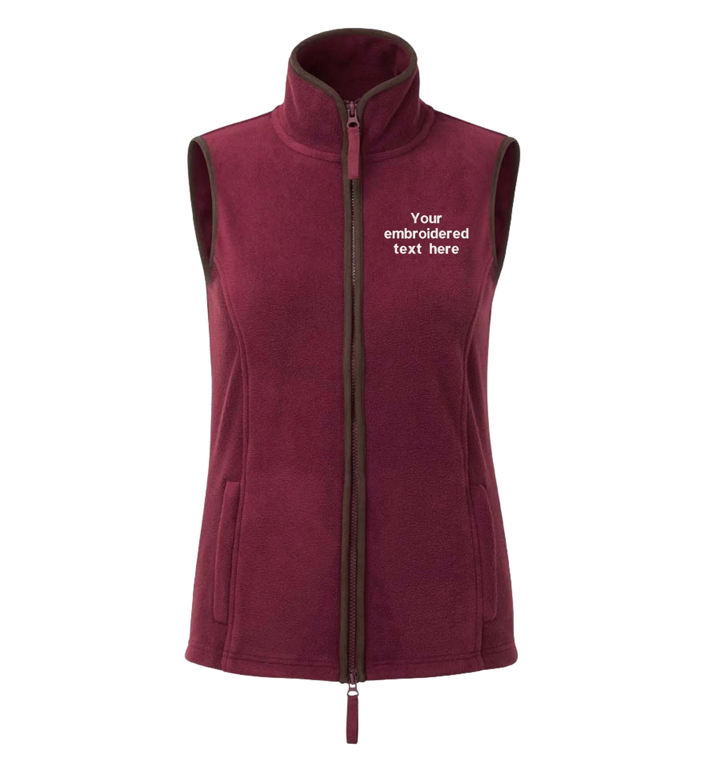 Embroidered Personalised Fleece Gilet Custom Text Ladies Country Farmer Bodywarmer Jacket