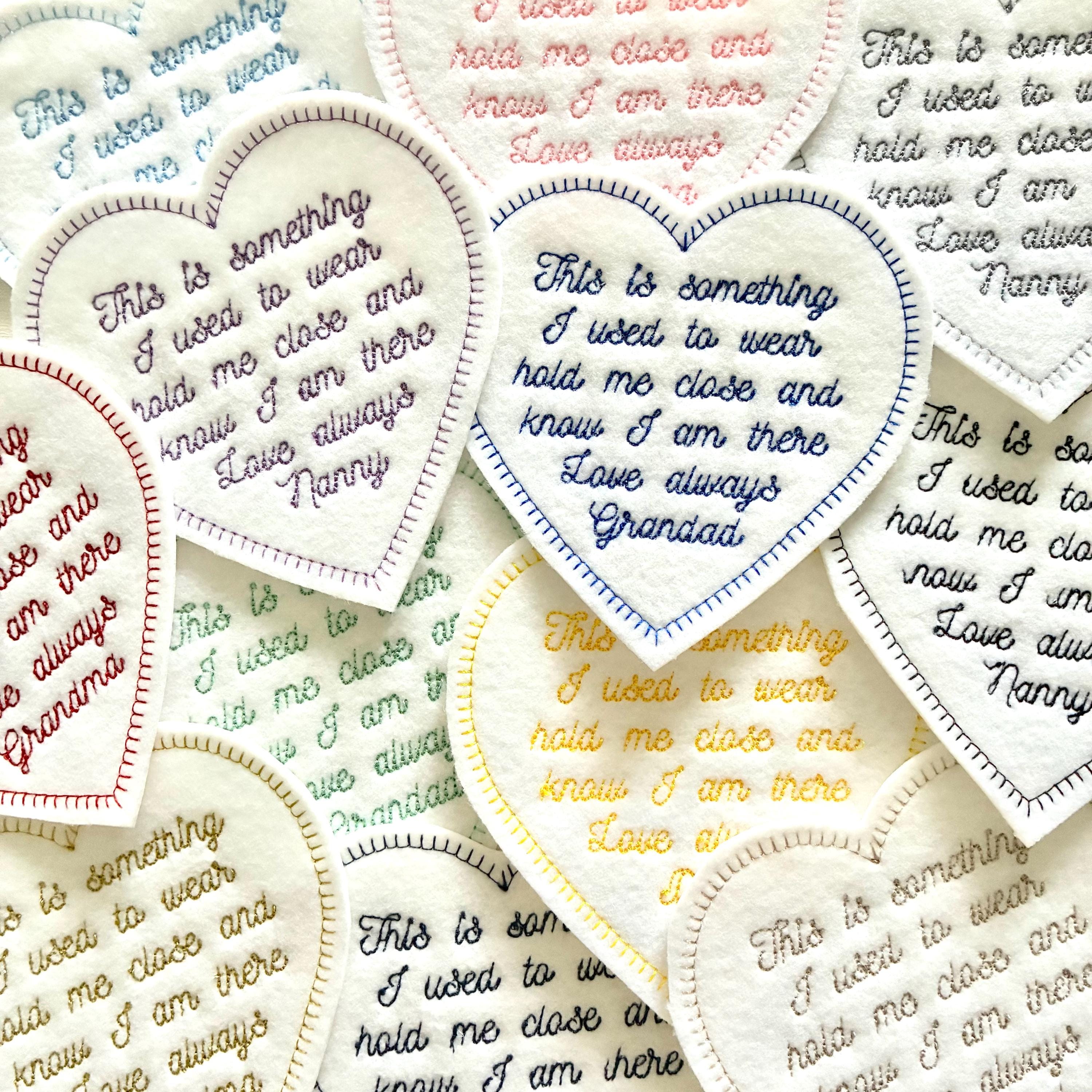 Personalised Embroidered Something I Used To Wear Heart Patch Iron On & Sew On Custom Name Text Memory Cushion Bear