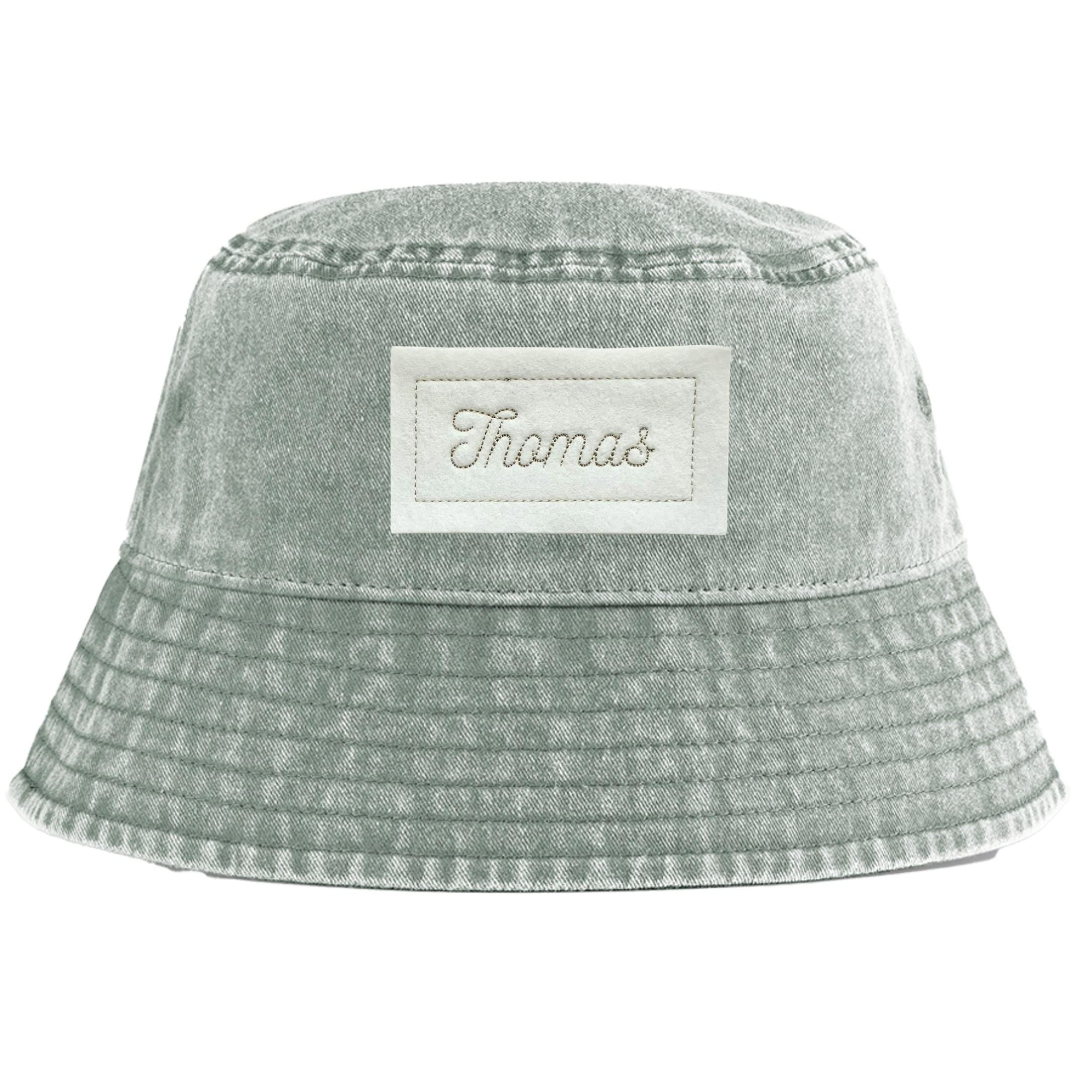 Embroidered Personalised Name Patch Childrens Bucket Hat Custom Text Summer Sun