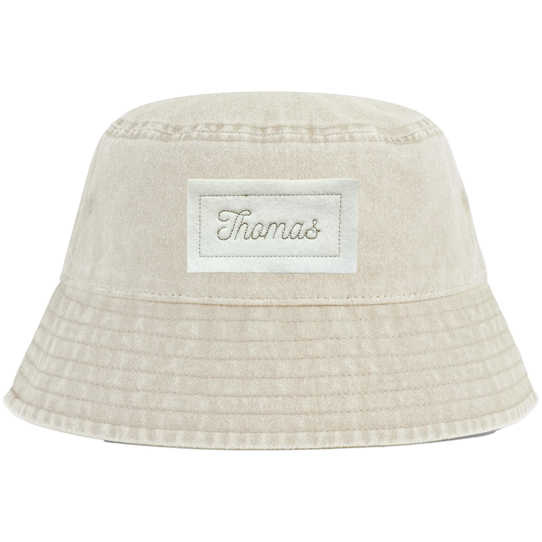 Embroidered Personalised Name Patch Childrens Bucket Hat Custom Text Summer Sun