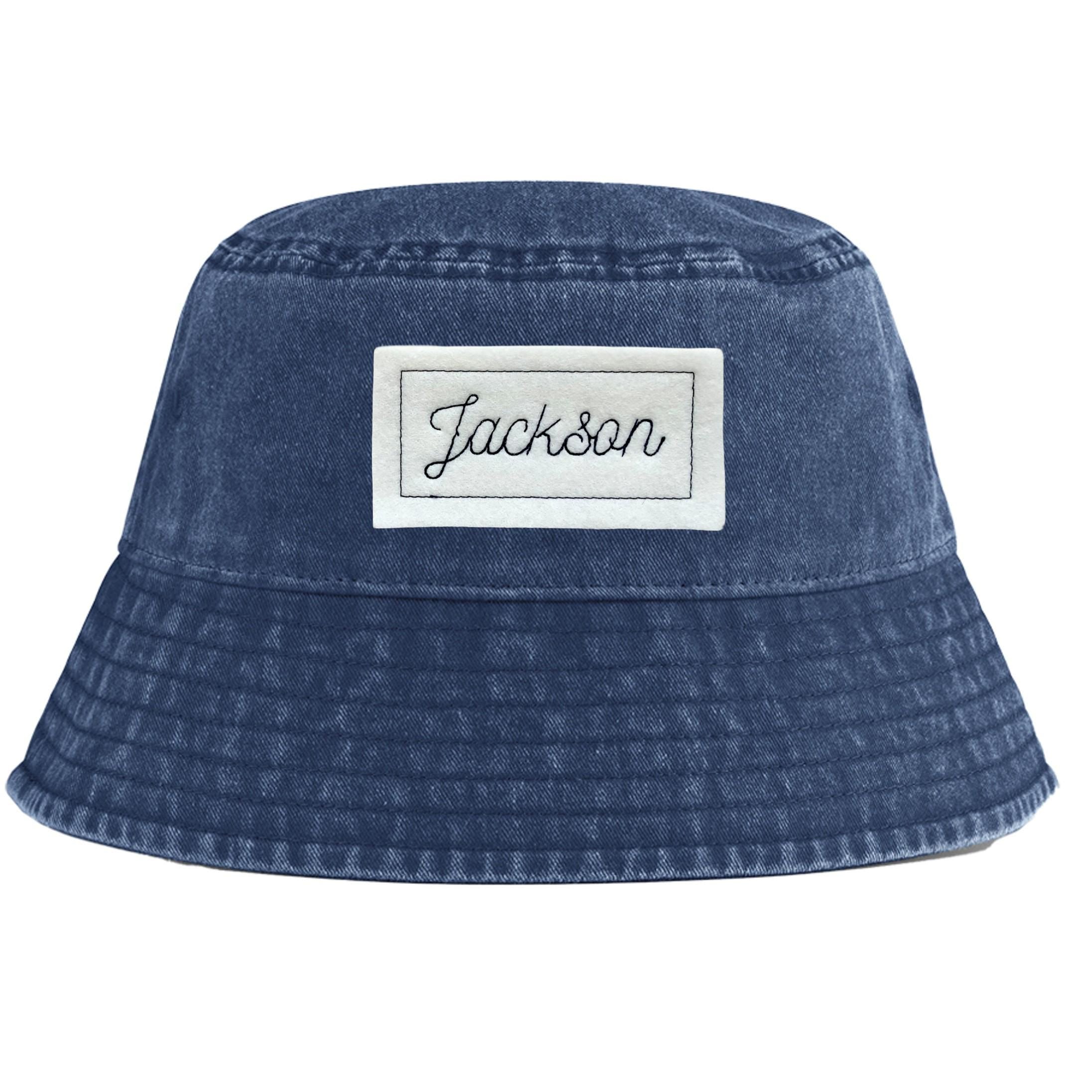 Embroidered Personalised Name Patch Childrens Bucket Hat Custom Text Summer Sun