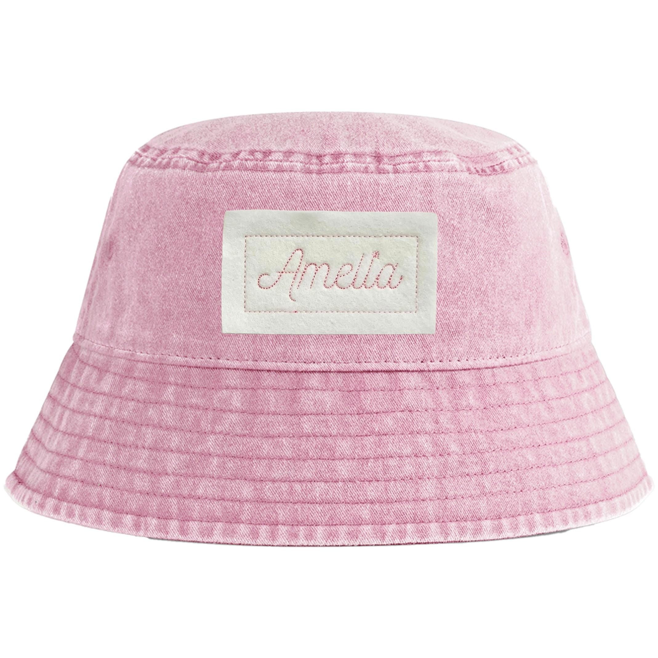 Embroidered Personalised Name Patch Childrens Bucket Hat Custom Text Summer Sun