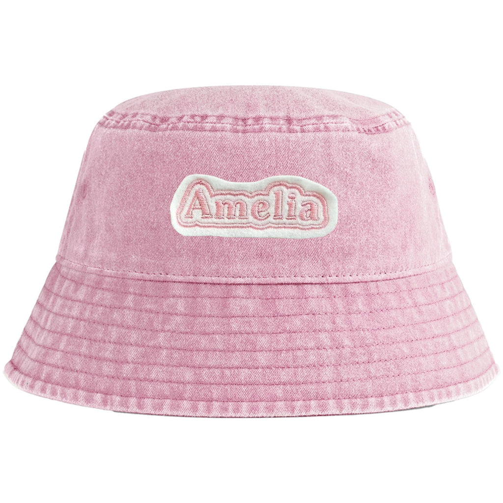 Embroidered Personalised Name Patch Childrens Bucket Hat Custom Text Summer Sun