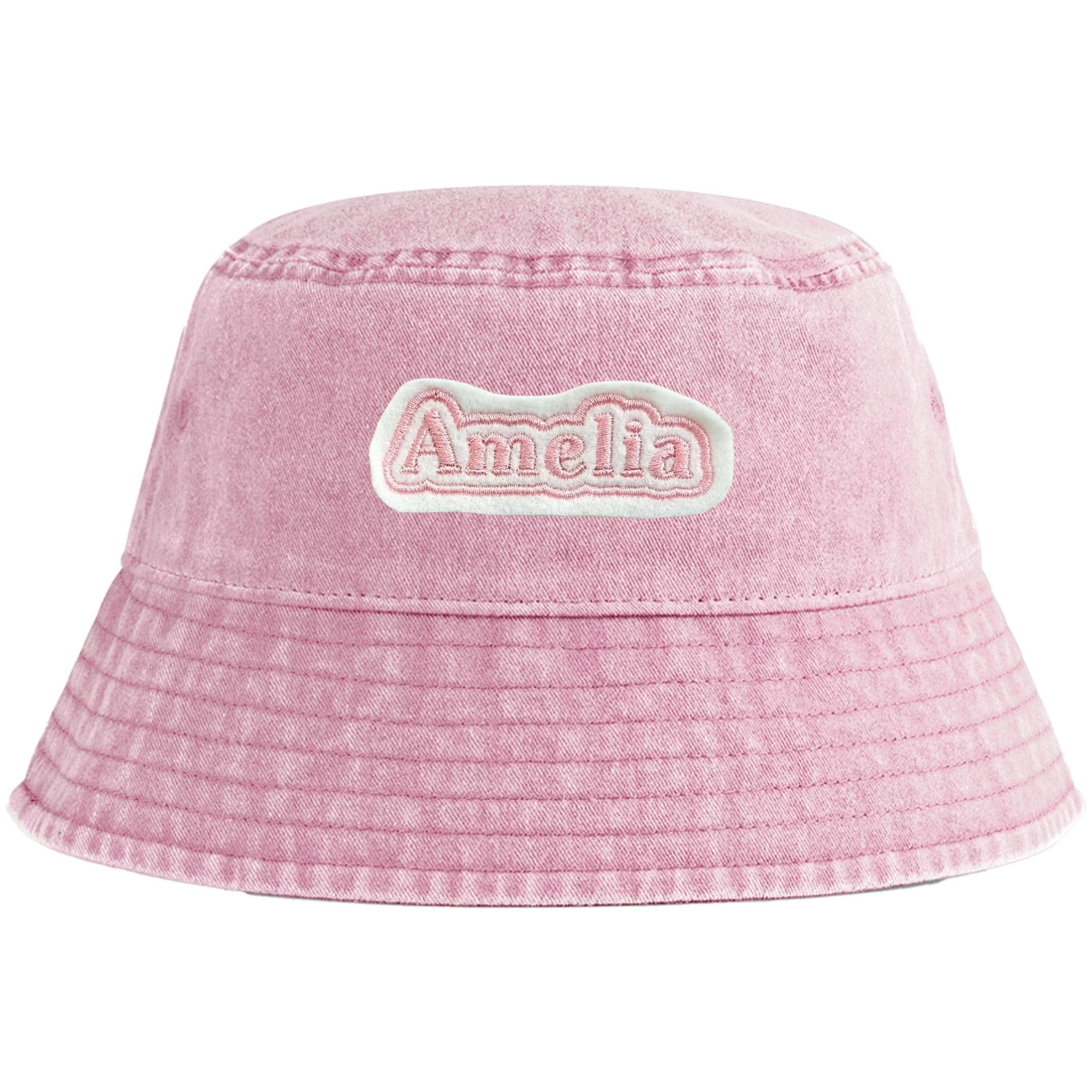 Embroidered Personalised Name Patch Childrens Bucket Hat Custom Text Summer Sun