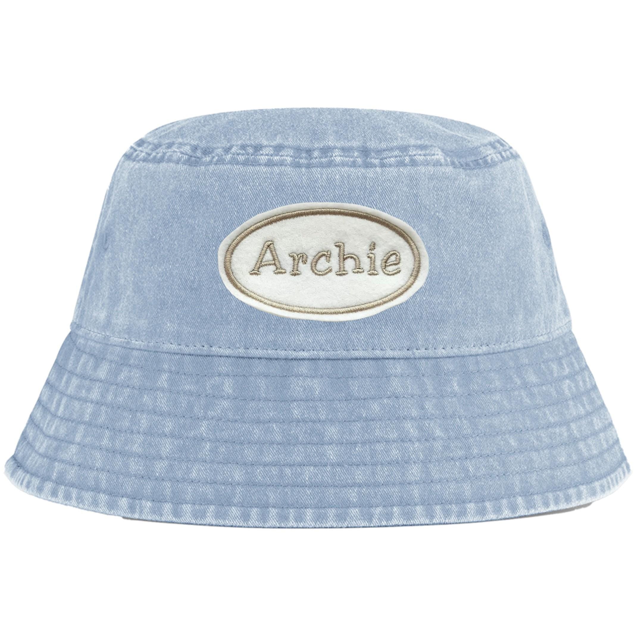 Embroidered Personalised Name Patch Childrens Bucket Hat Custom Text Summer Sun