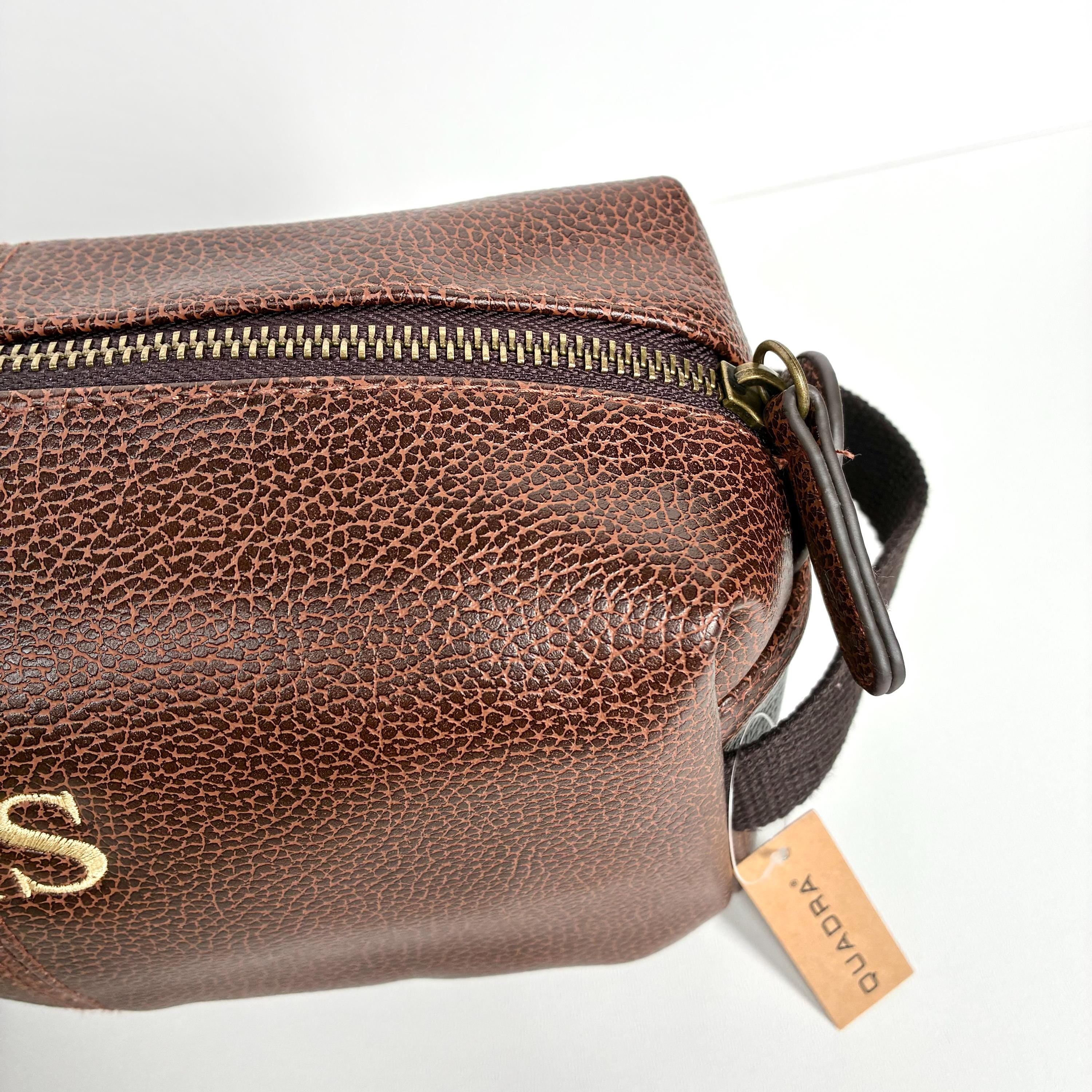 Personalised Embroidered Initials Faux Leather Wash Bag Custom Monogram Father's Day Dad Gifts For Him