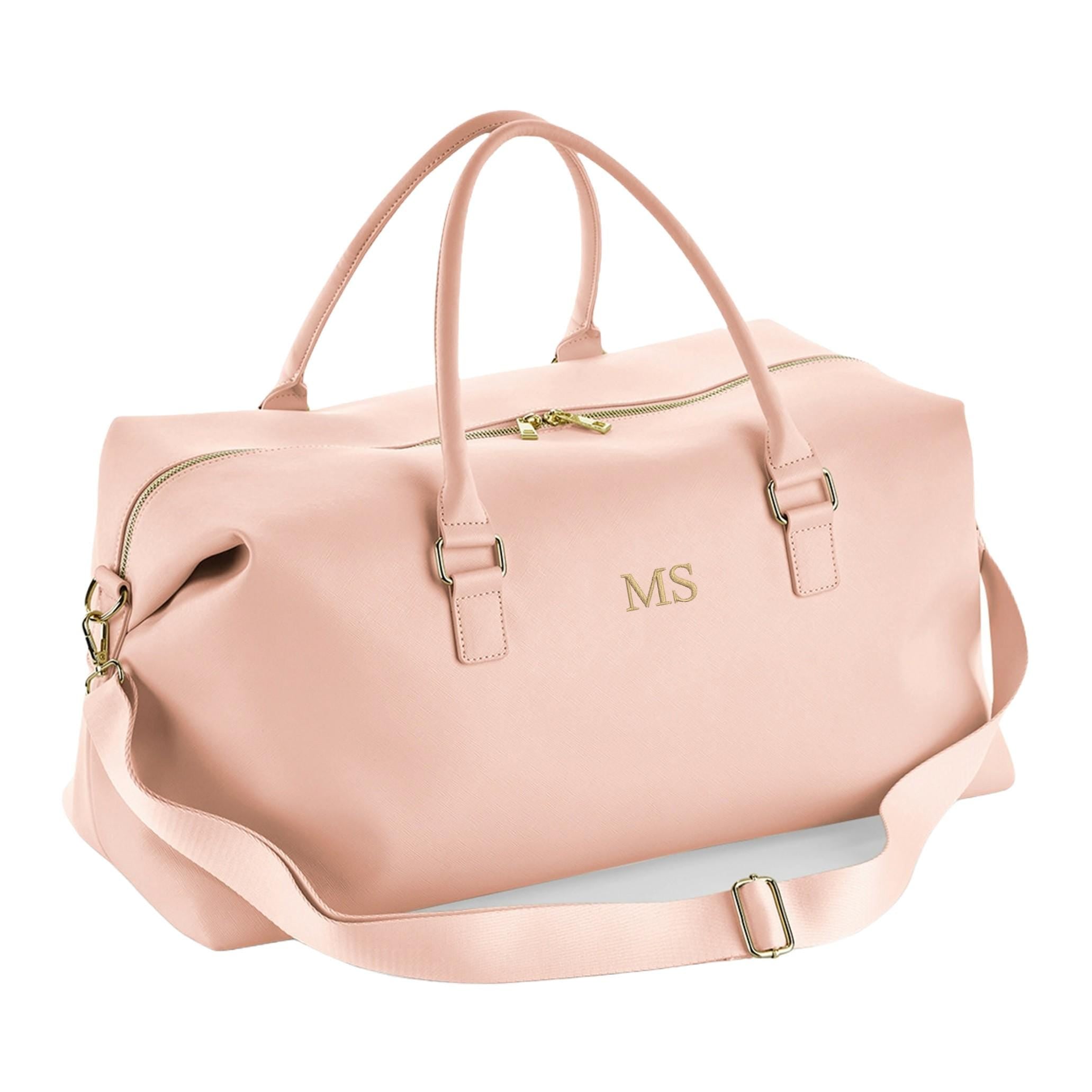 Personalised Embroidered Initials Vegan Faux Leather Weekend Holdall Bag With Detachable Strap - Custom Monogram Gifts For Her