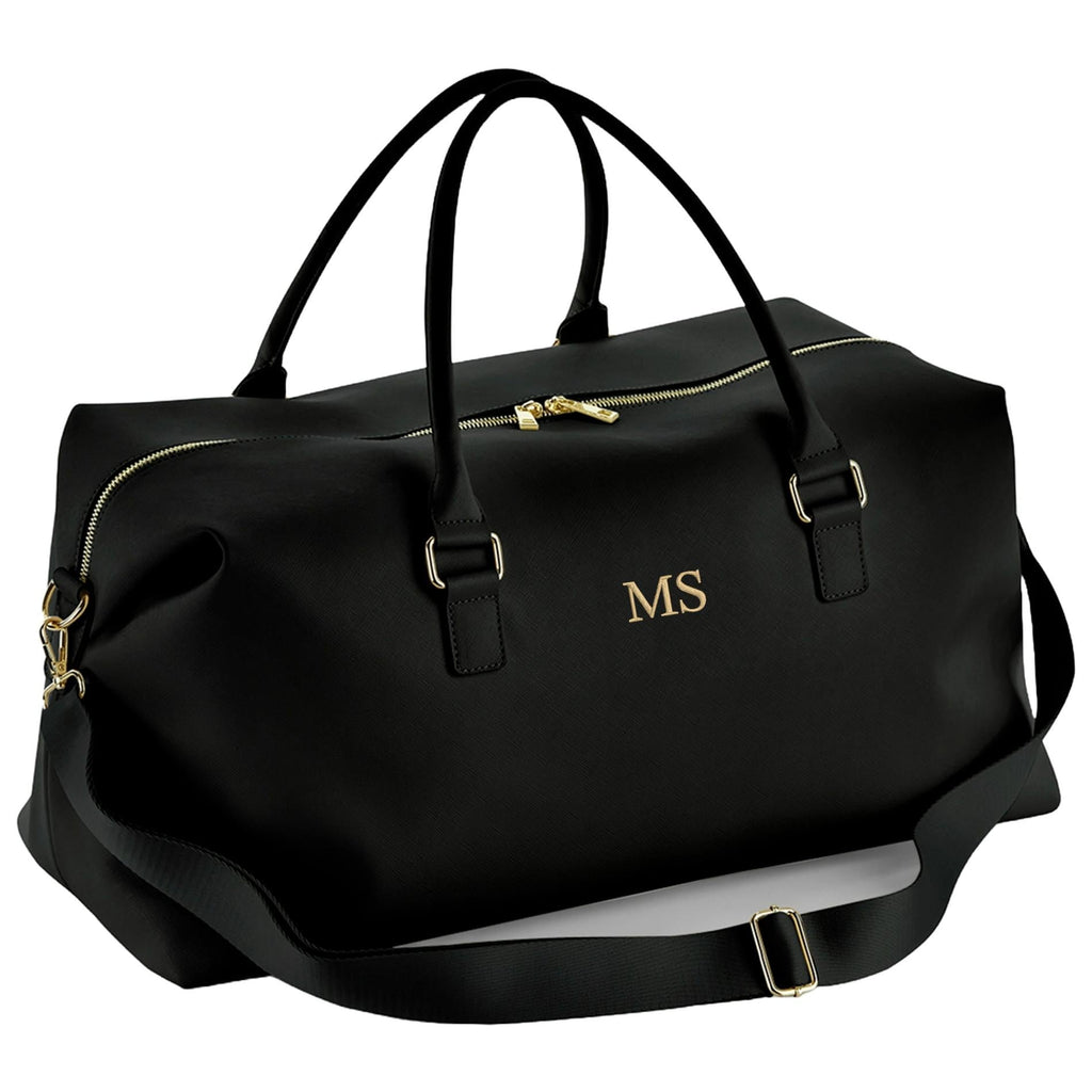 Personalised Embroidered Initials Vegan Faux Leather Weekend Holdall Bag With Detachable Strap - Custom Monogram Gifts For Her