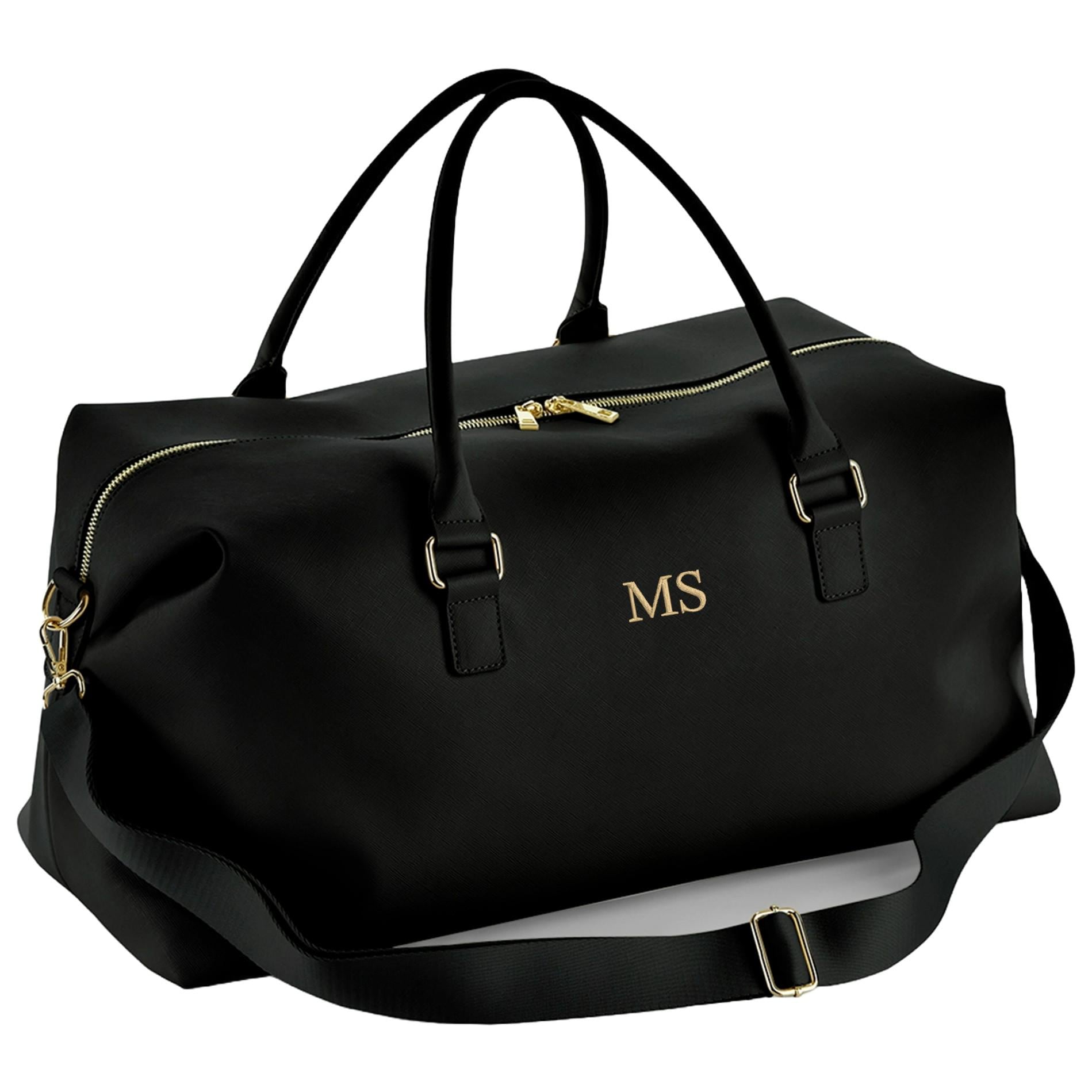 Personalised Embroidered Initials Vegan Faux Leather Weekend Holdall Bag With Detachable Strap - Custom Monogram Gifts For Her