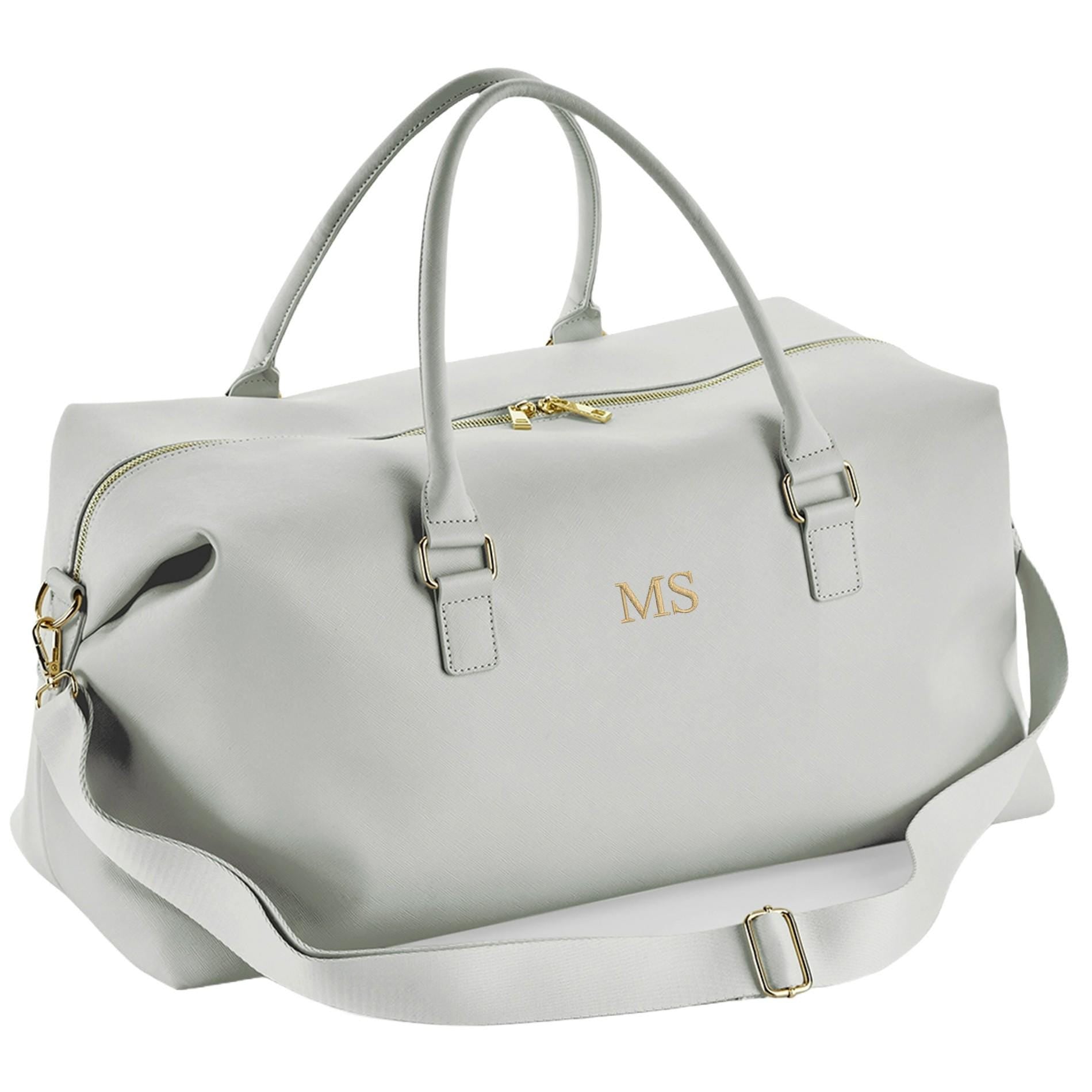 Personalised Embroidered Initials Vegan Faux Leather Weekend Holdall Bag With Detachable Strap - Custom Monogram Gifts For Her