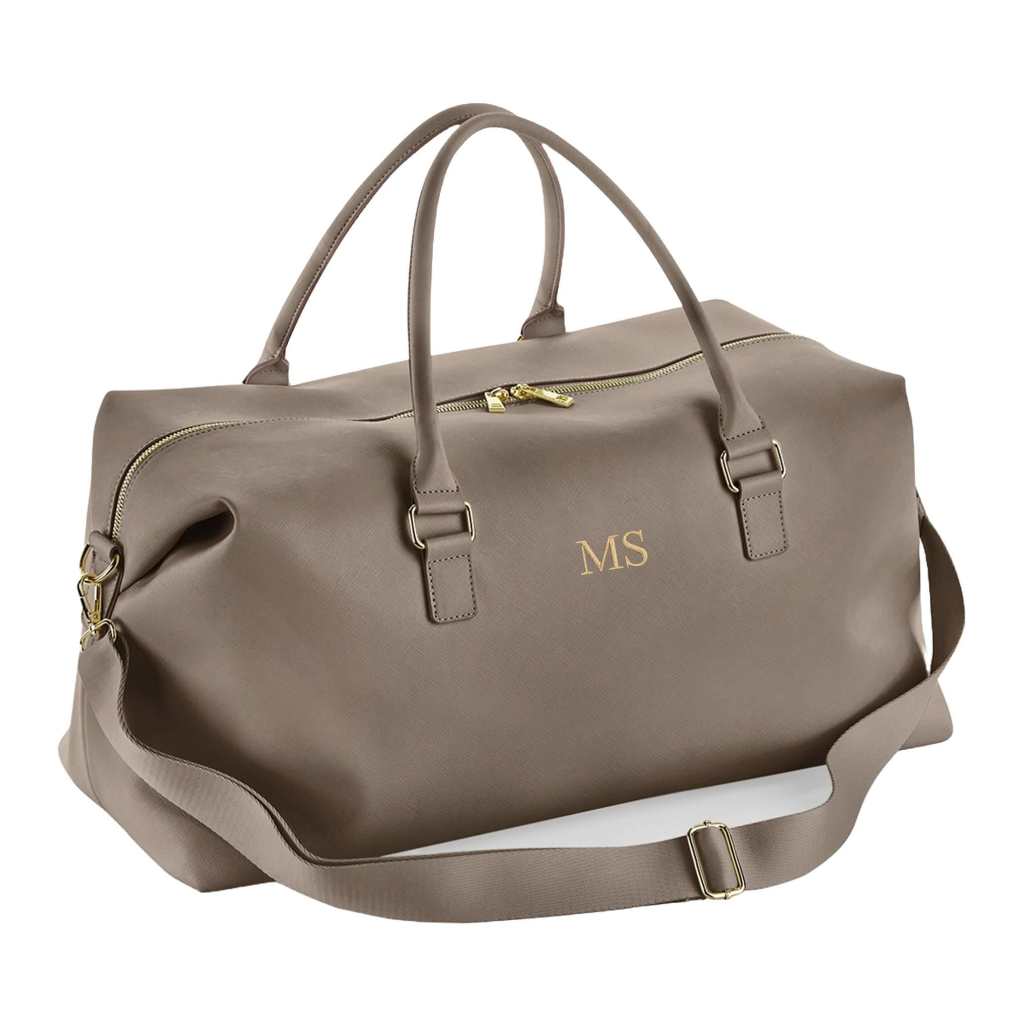 Personalised Embroidered Initials Vegan Faux Leather Weekend Holdall Bag With Detachable Strap - Custom Monogram Gifts For Her