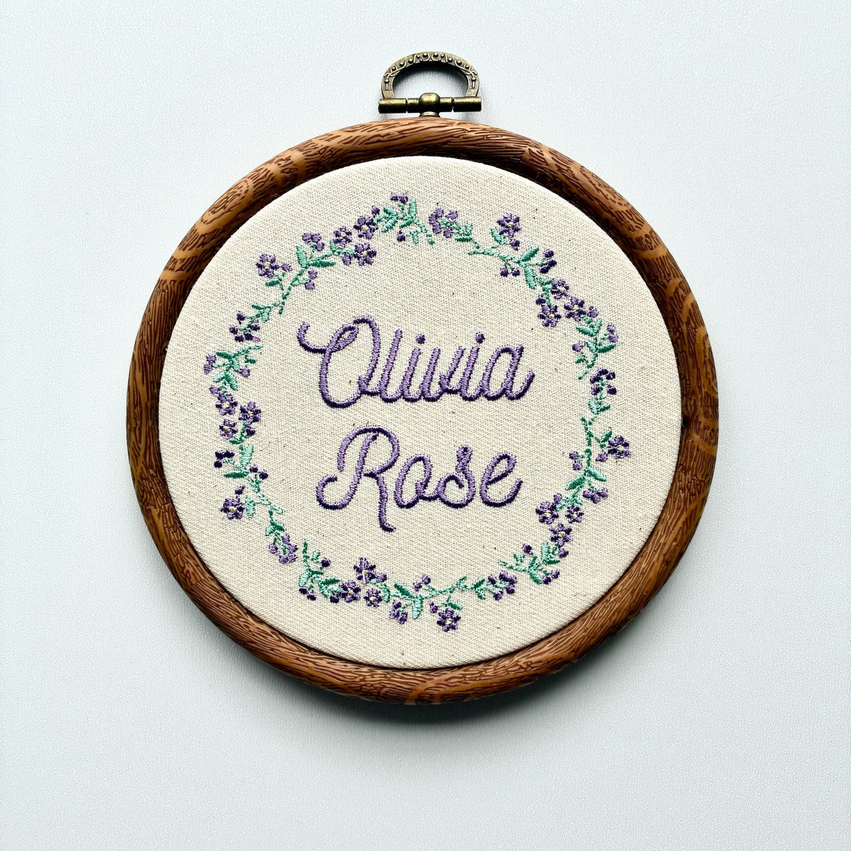 Personalised Floral Embroidery Hoop – Custom Name Embroidered Vintage Art Nursery Decor Baby Shower Birth Announcement Gift