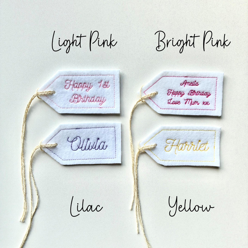 Personalised Embroidered Felt Gift Tag Custom Text Patch Party Present Label