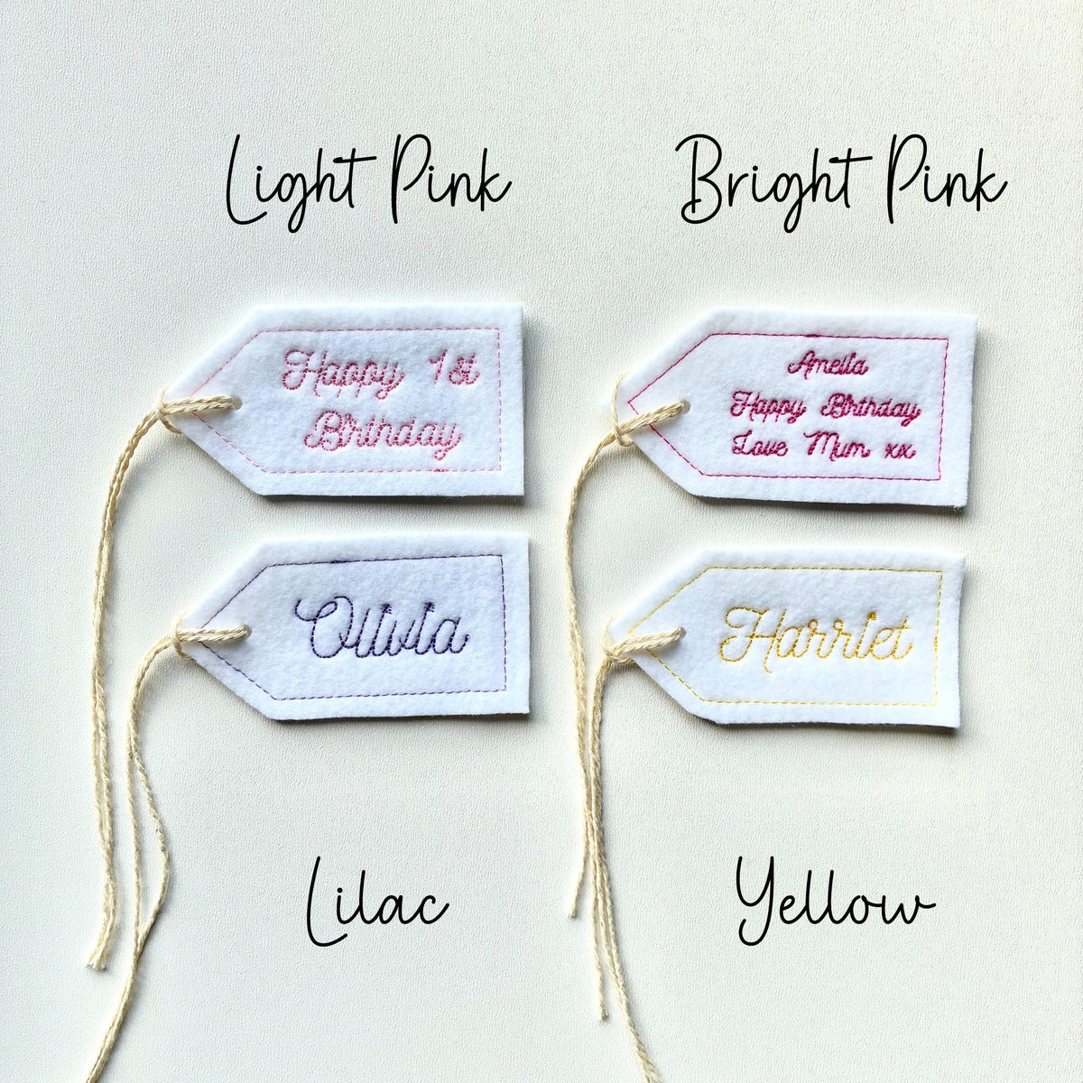 Personalised Embroidered Felt Gift Tag Custom Text Patch Party Present Label