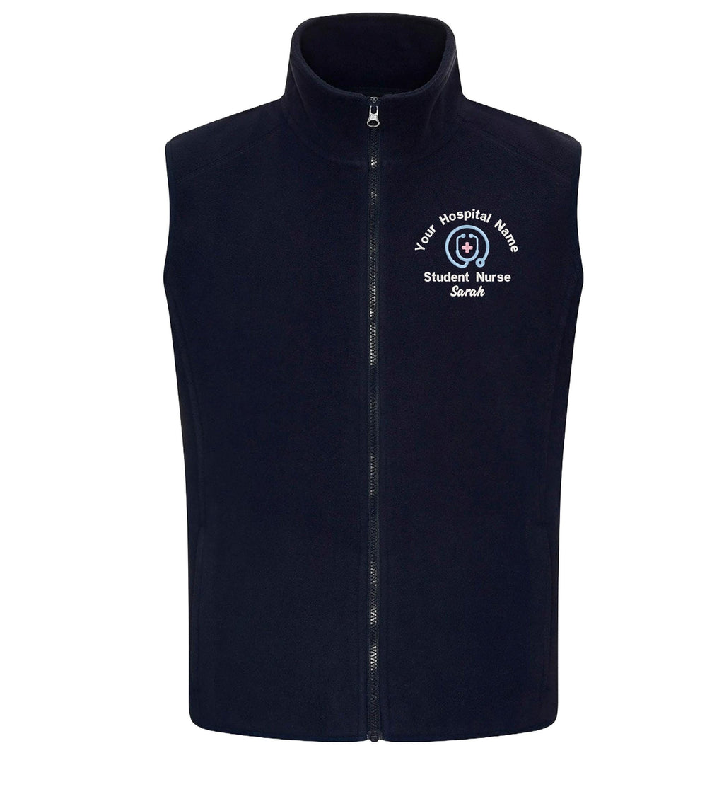 Embroidered Personalised Fleece Bodywarmer Custom Uniform Hospital Staff Name Department Student Nurse Fleece