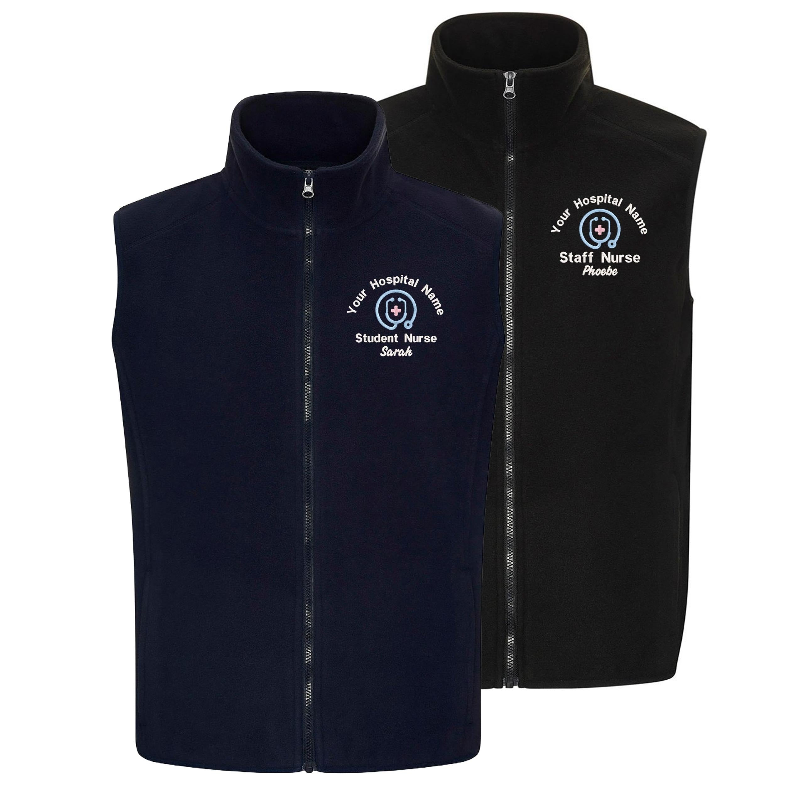Embroidered Personalised Fleece Bodywarmer Custom Uniform Hospital Staff Name Department Student Nurse Fleece