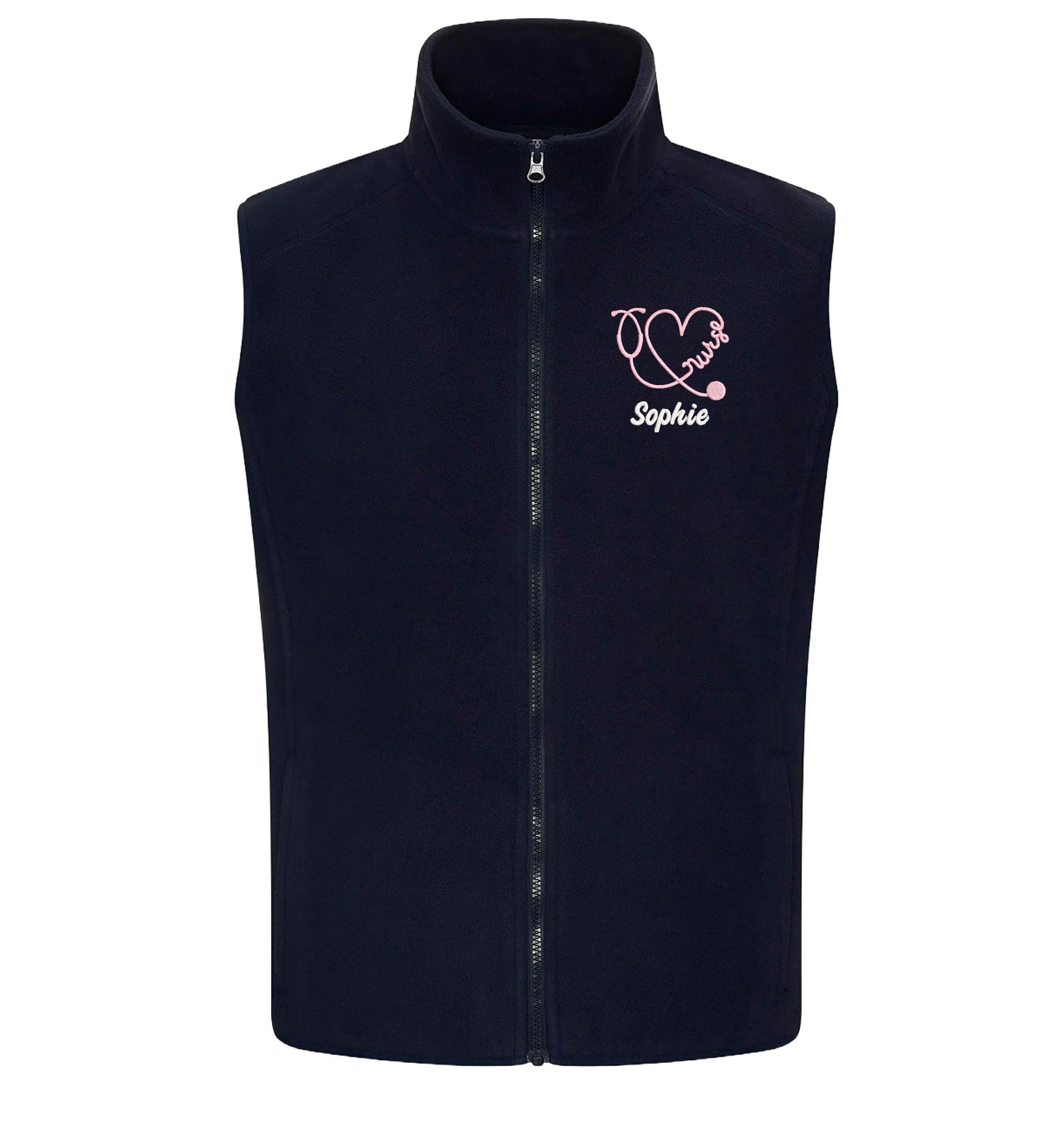 Embroidered Personalised Nurse Fleece Bodywarmer Custom Name Hospital Staff Uniform Jacket