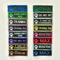 Personalised Embroidered Dog Paw Text Patch Iron & Sew On Training Harness Badge