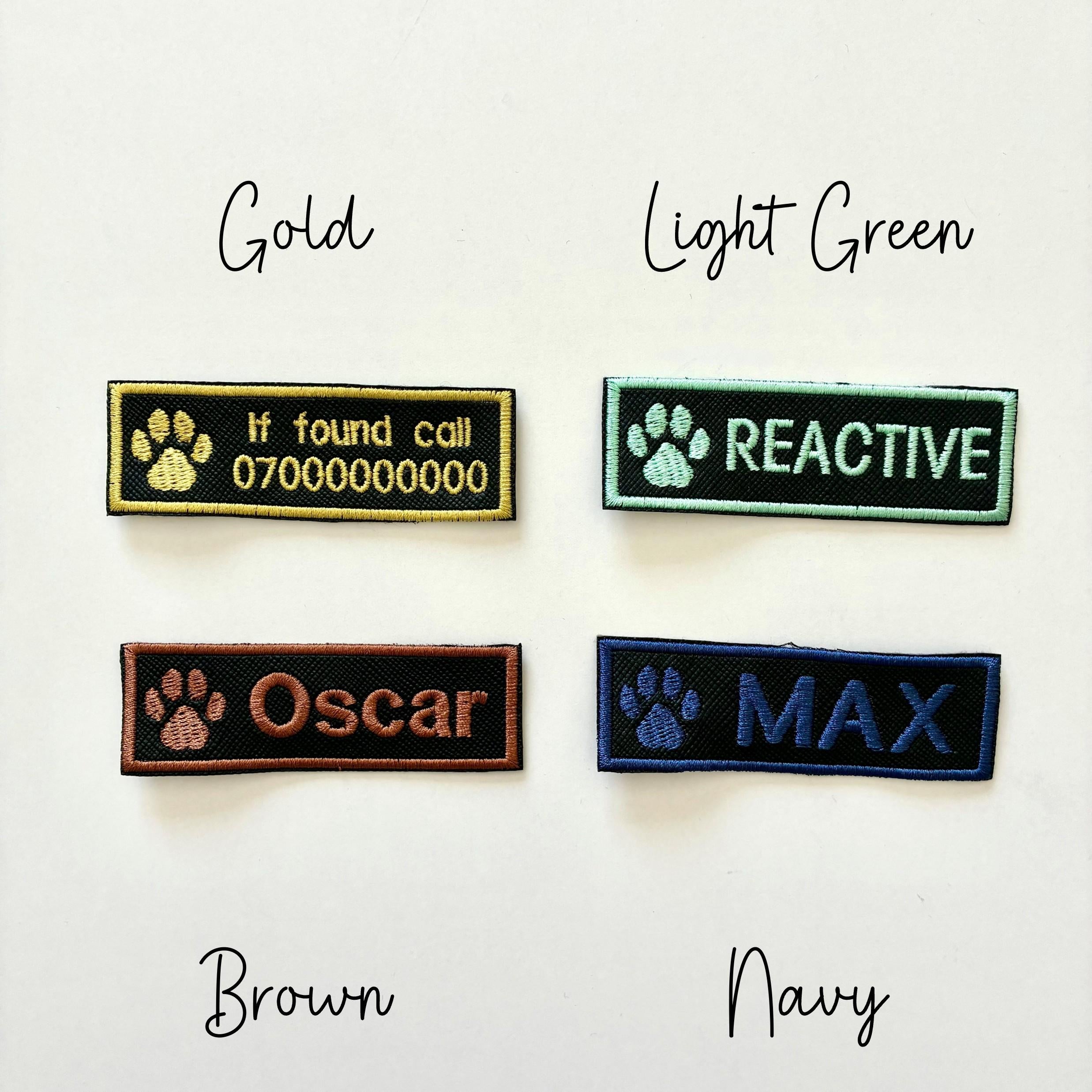 Personalised Embroidered Dog Paw Text Patch Iron & Sew On Training Harness Badge