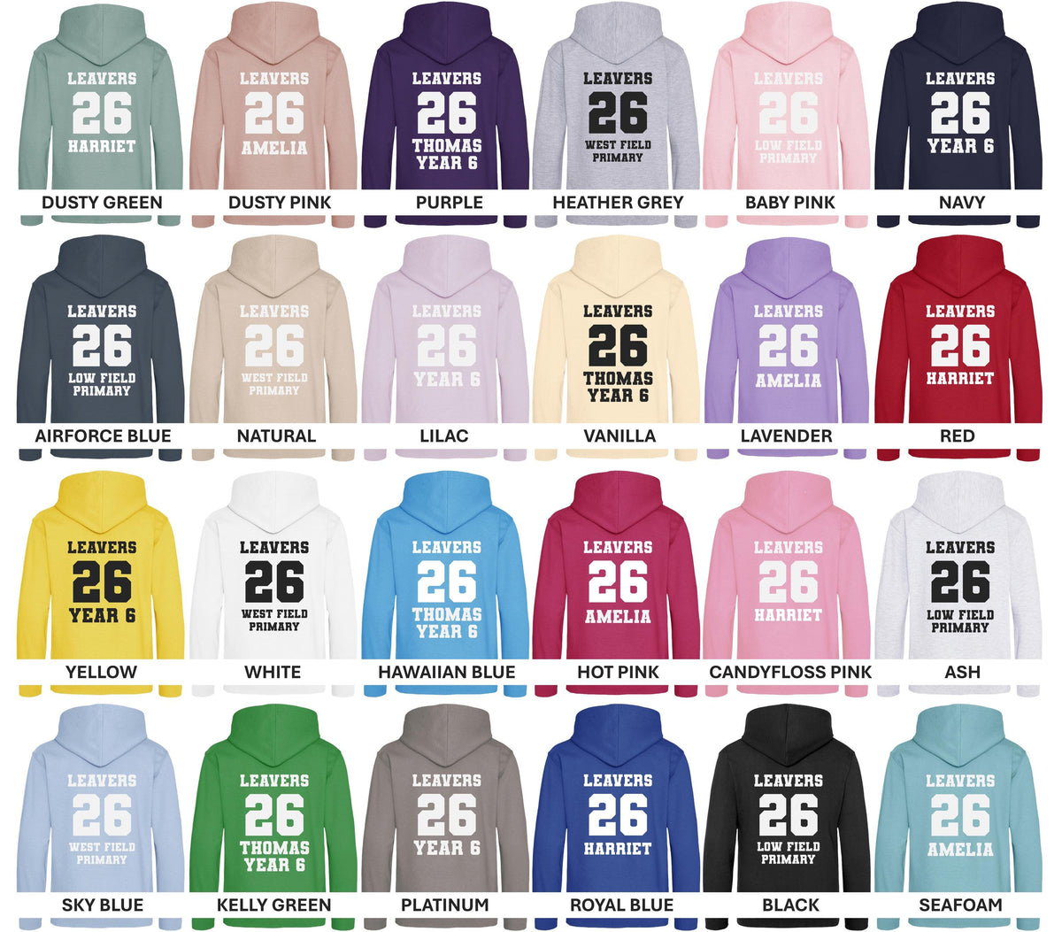 Personalised Leavers Hoodies (Kids & Adults Sizes) Custom Name Text Class of 26 Primary Junior Year 6 Secondary School College University