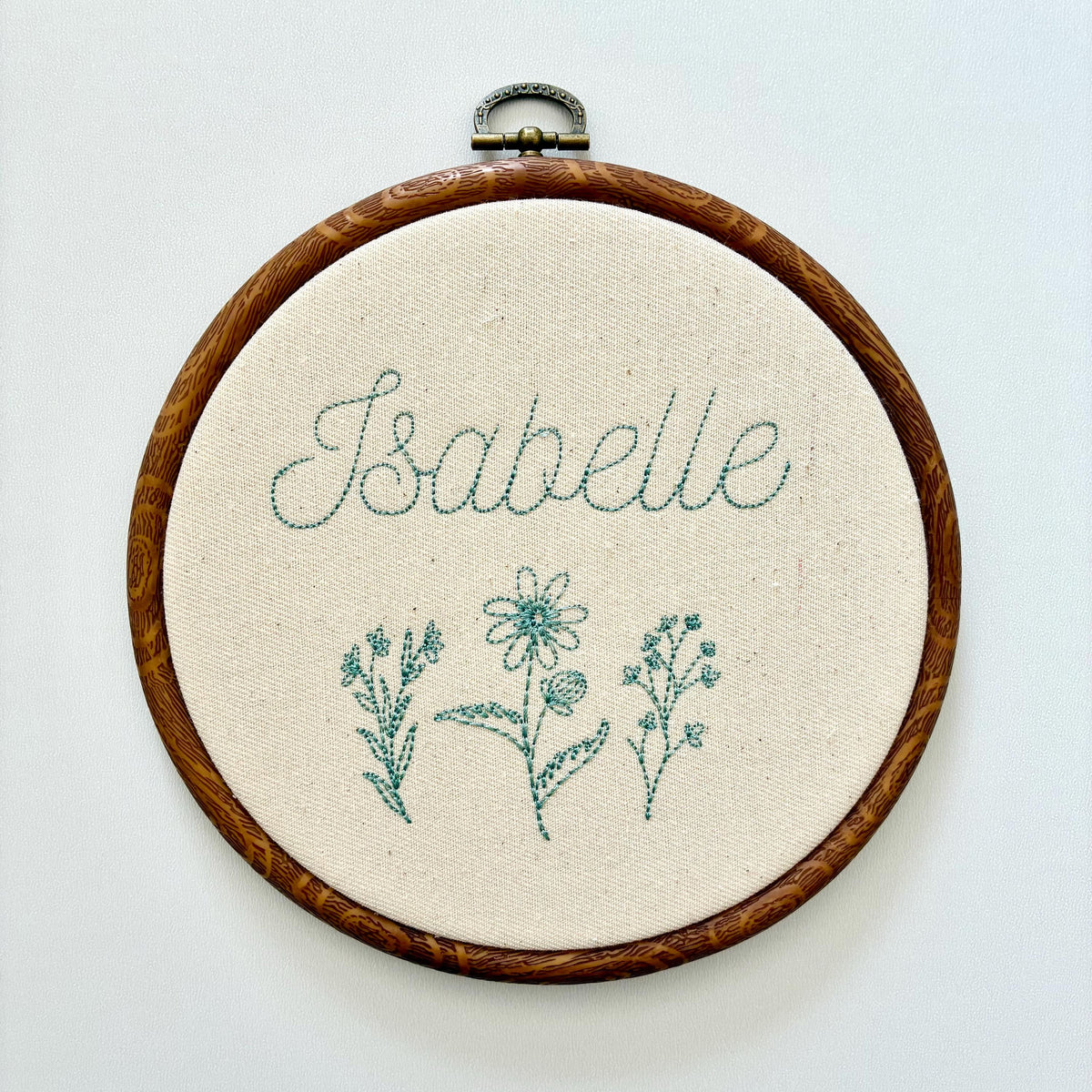 Personalised Floral Embroidery Hoop – Custom Name Embroidered Vintage Art Nursery Decor Baby Shower Birth Announcement Gift