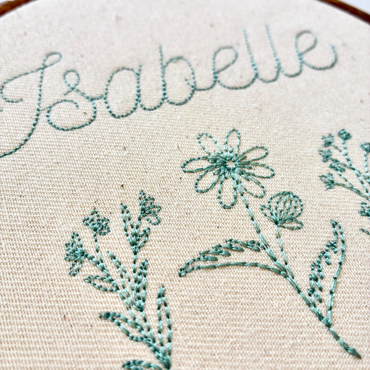 Personalised Floral Embroidery Hoop – Custom Name Embroidered Vintage Art Nursery Decor Baby Shower Birth Announcement Gift