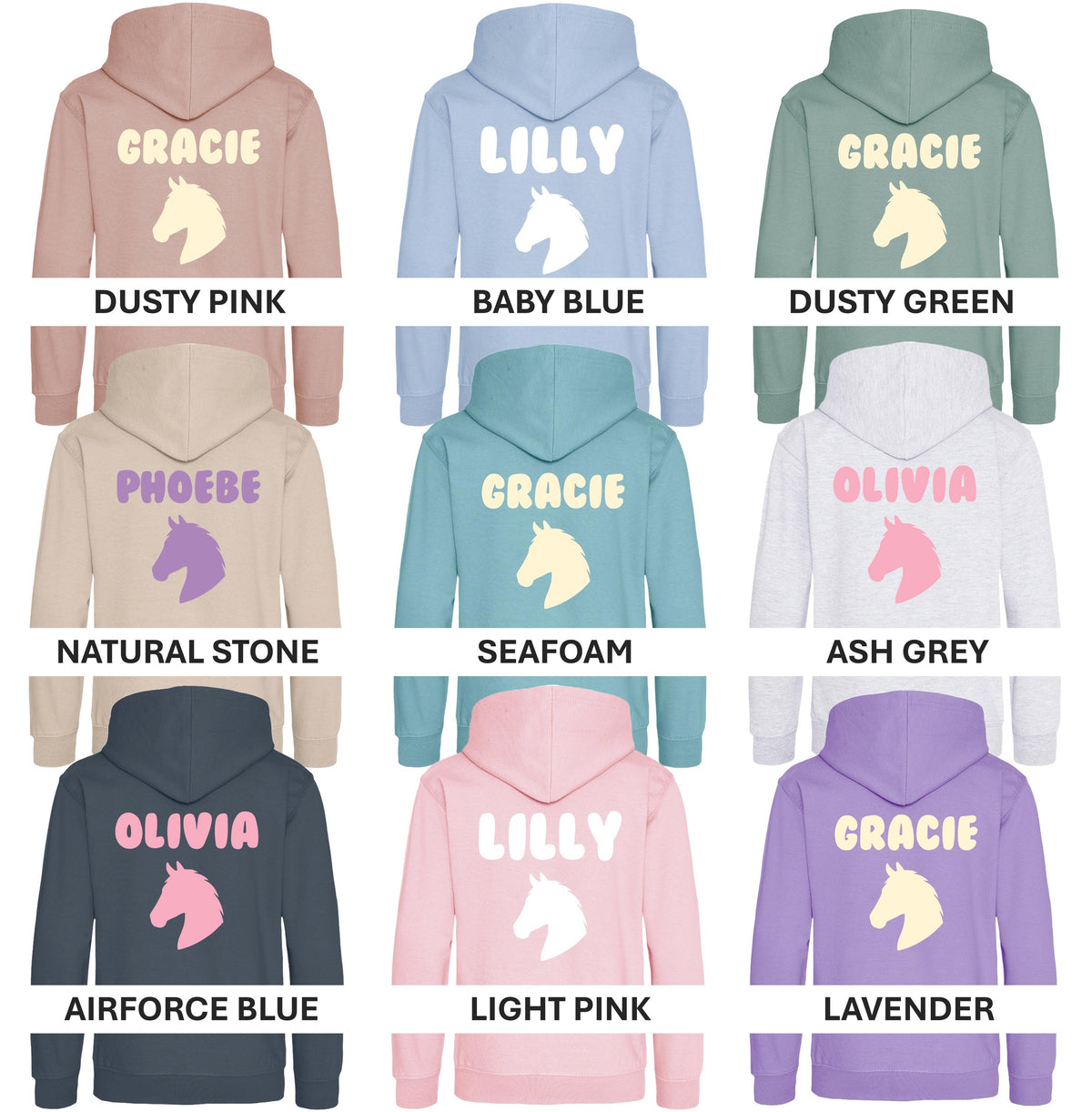 Girls Personalised Name Horse Riding Hoodie Pony Rider Club Sweatshirt Jacket
