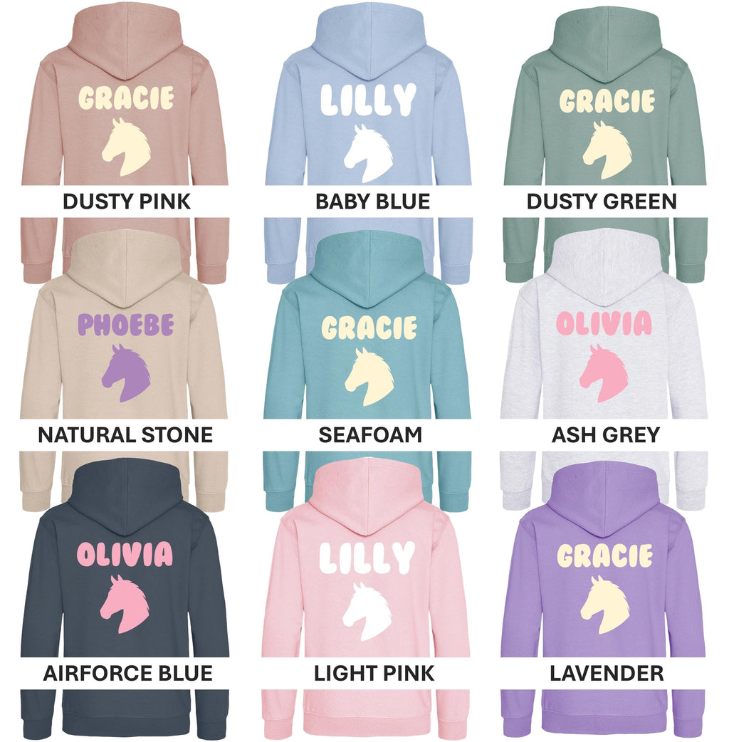 Girls Personalised Name Horse Riding Hoodie Pony Rider Club Sweatshirt Jacket