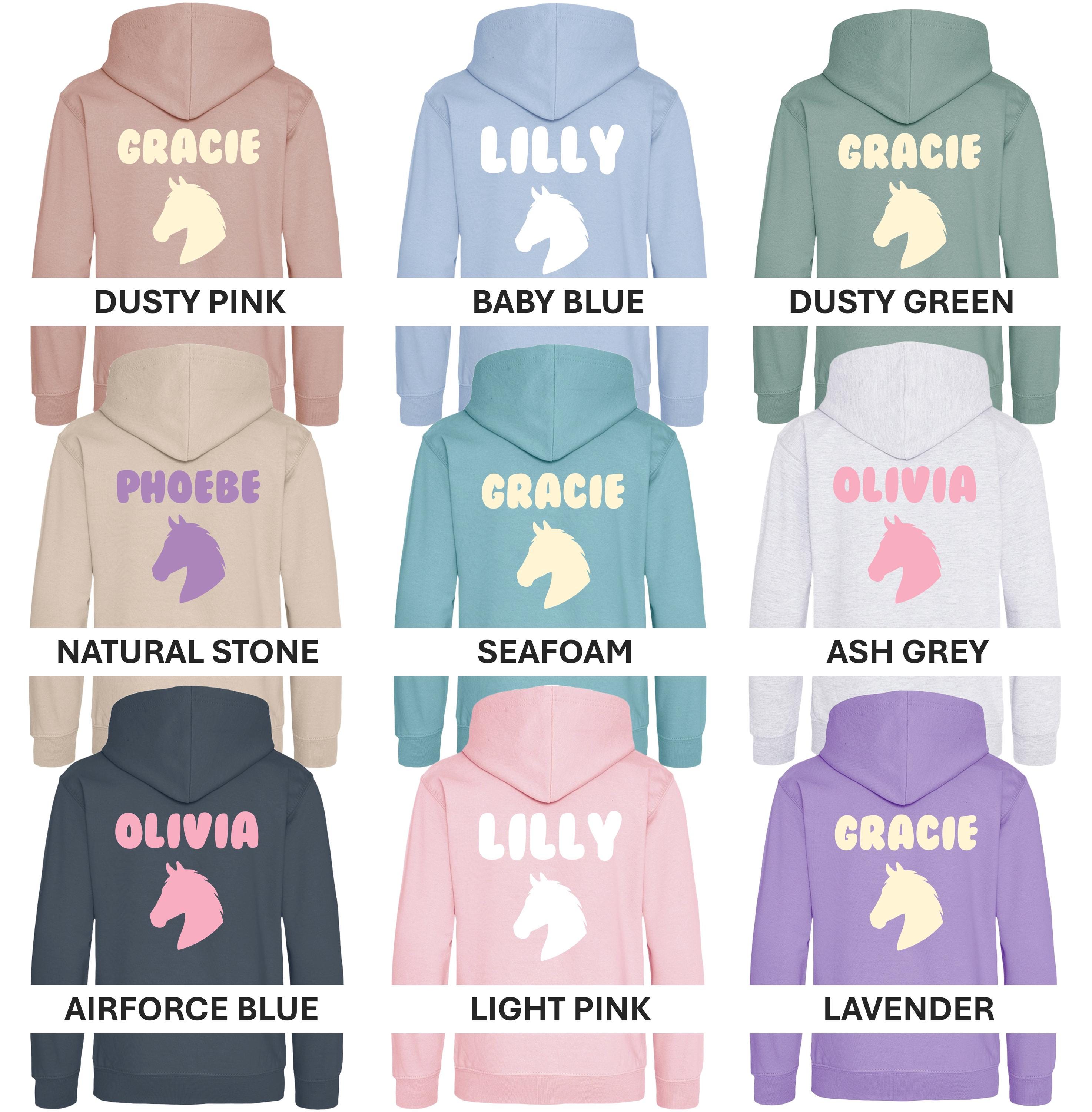 Girls Personalised Name Horse Riding Hoodie Pony Rider Club Sweatshirt Jacket