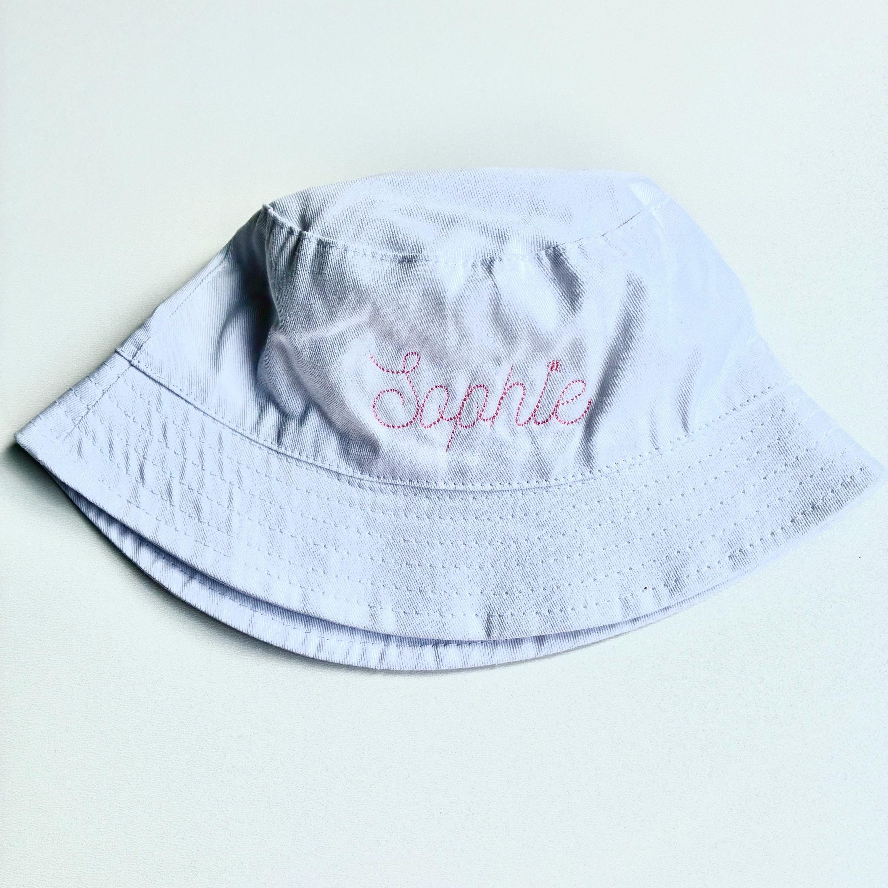 Embroidered Personalised Baby, Toddler, Kids Personalised Name Cotton Bucket Summer Sun Hat