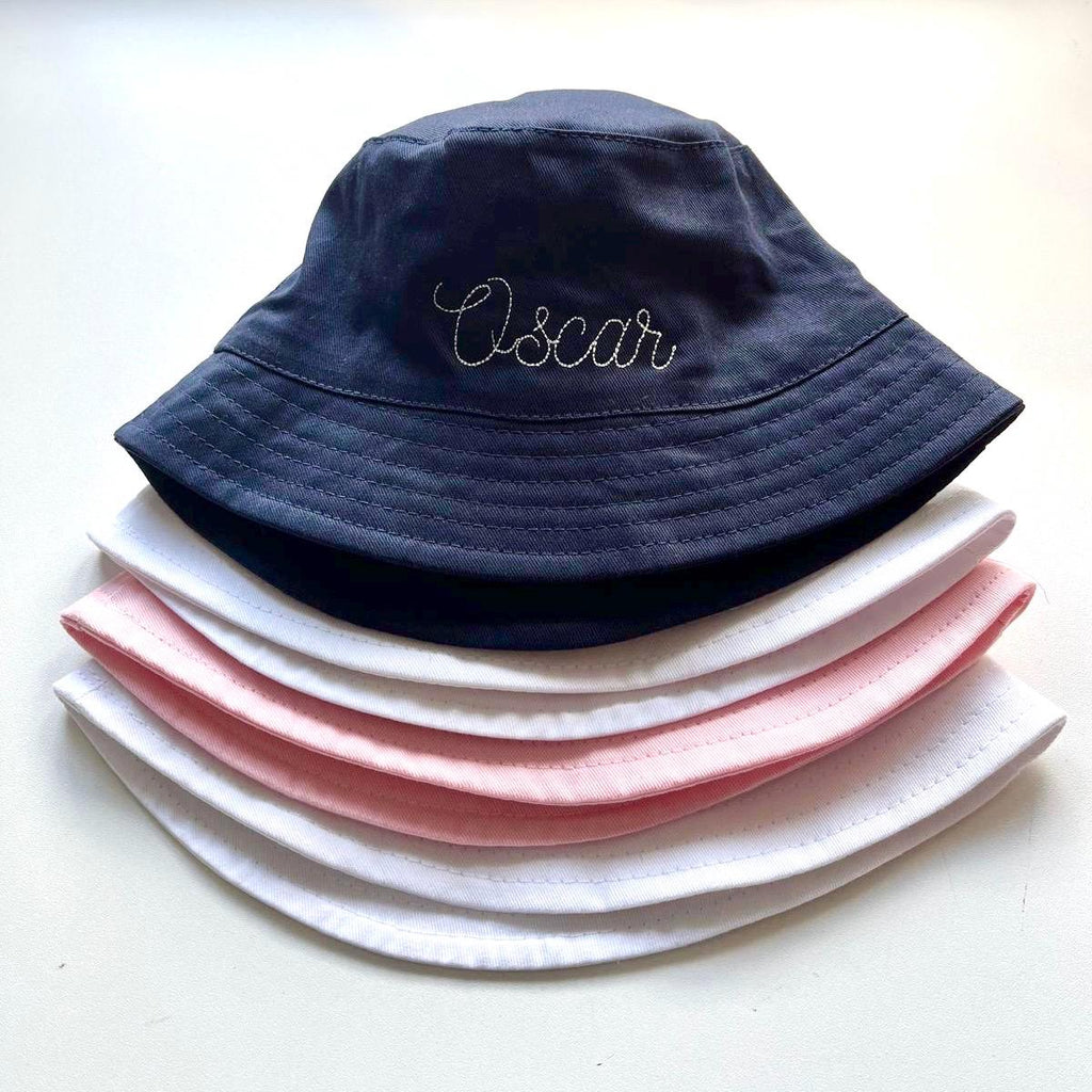 Embroidered Personalised Baby, Toddler, Kids Personalised Name Cotton Bucket Summer Sun Hat