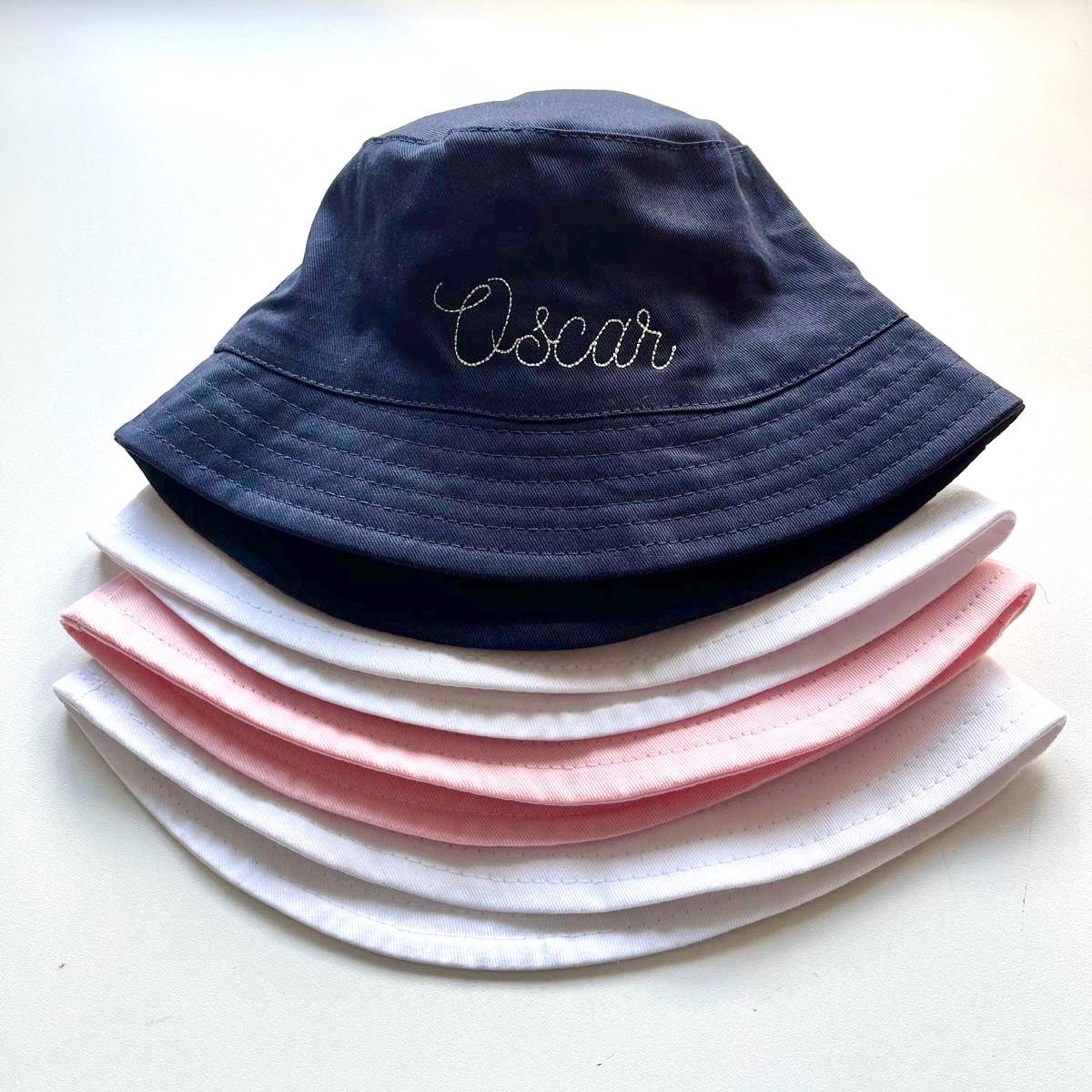 Embroidered Personalised Baby, Toddler, Kids Personalised Name Cotton Bucket Summer Sun Hat