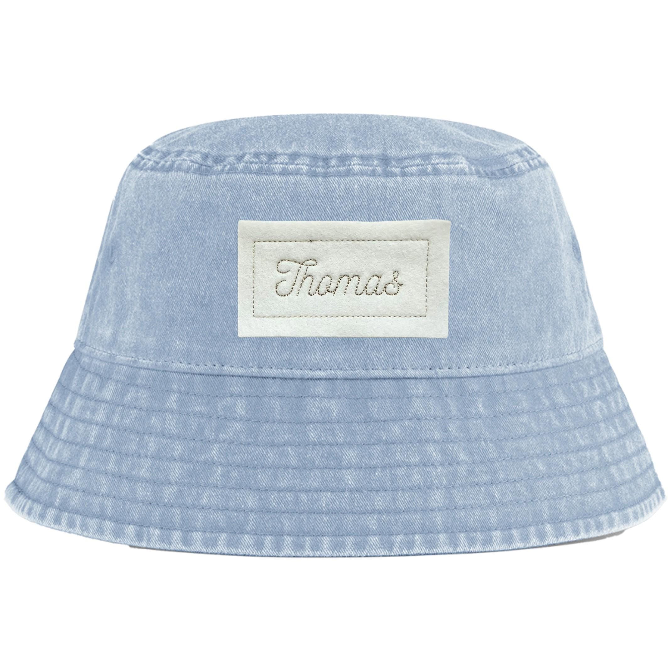 Embroidered Personalised Name Patch Childrens Bucket Hat Custom Text Summer Sun