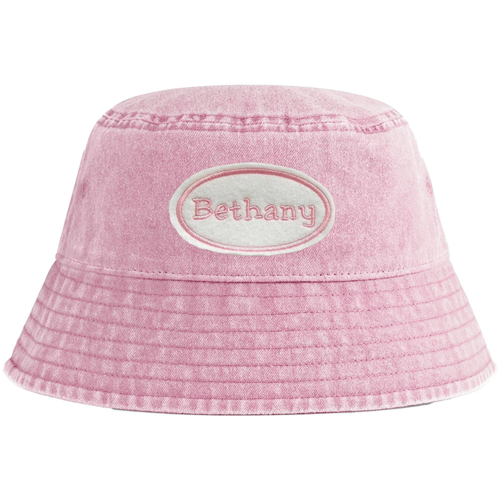 Embroidered Personalised Name Patch Childrens Bucket Hat Custom Text Summer Sun