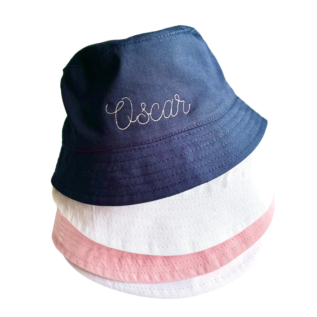 Embroidered Personalised Baby, Toddler, Kids Personalised Name Cotton Bucket Summer Sun Hat