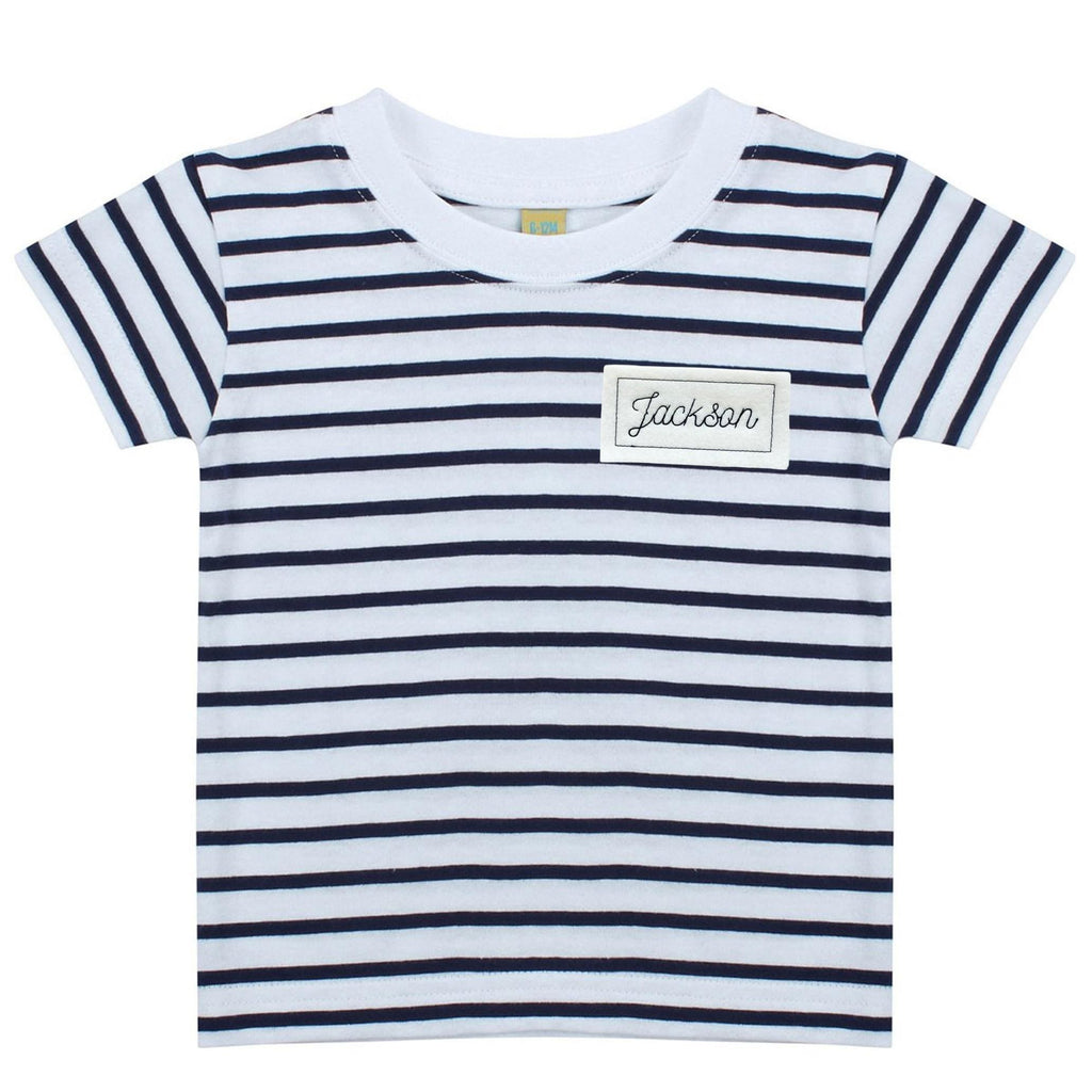 Embroidered Personalised Name Patch Striped T-Shirt Kids Custom Top
