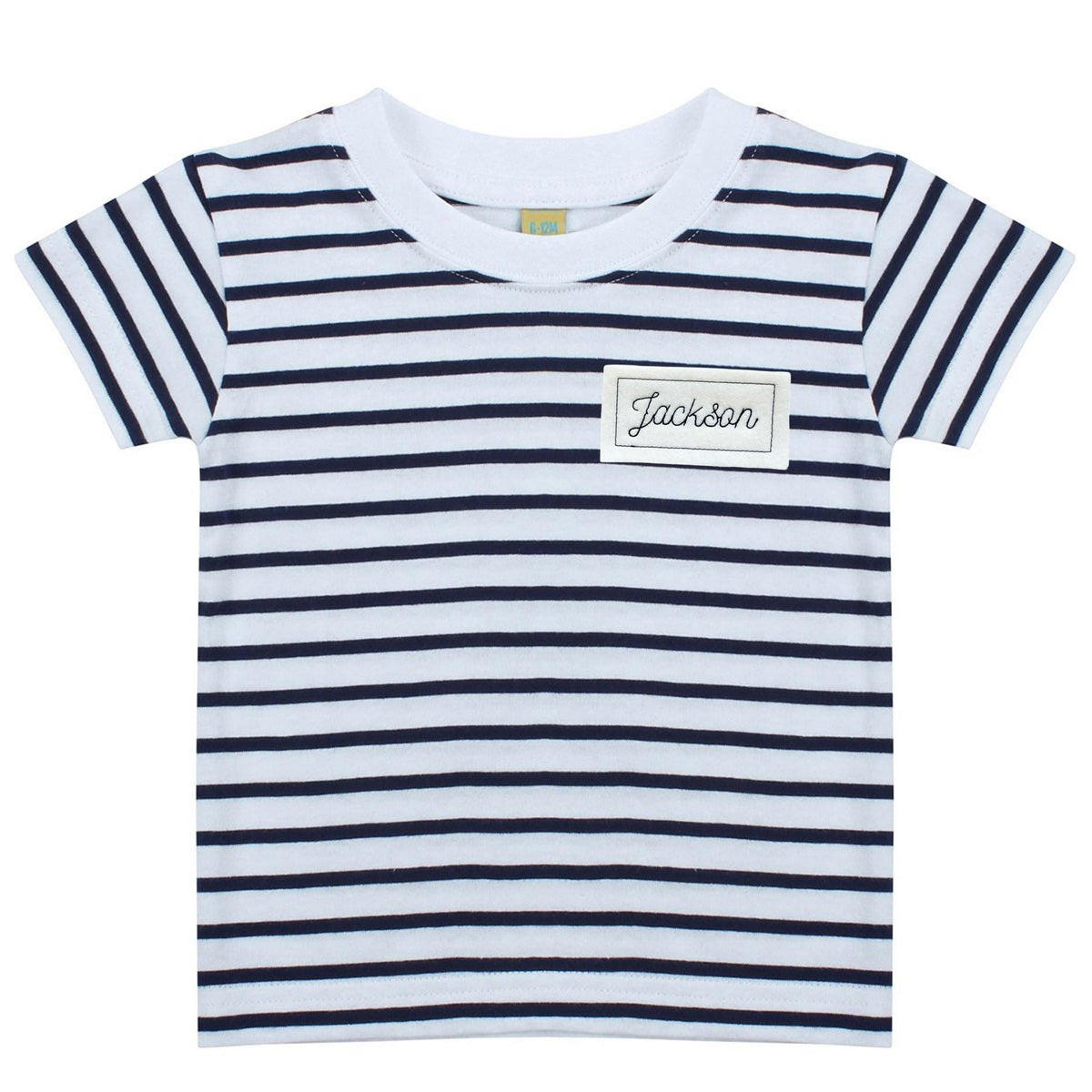 Embroidered Personalised Name Patch Striped T-Shirt Kids Custom Top