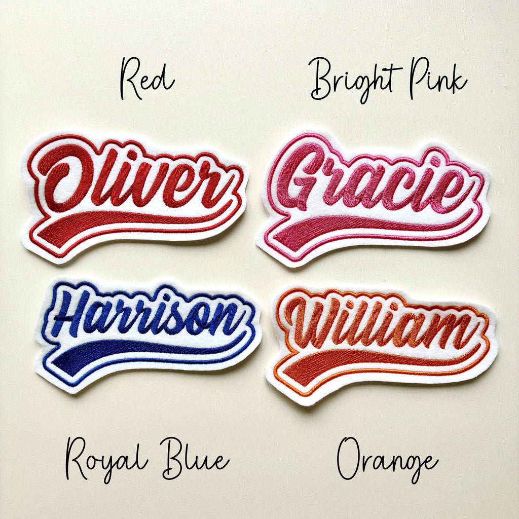 Personalised Embroidered Name Varsity Patch Iron On & Sew On Custom Text Badge